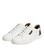 Dolce & Gabbana White Brown Leather Low Top Men Sneakers Shoes