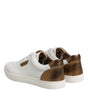 Dolce & Gabbana White Brown Leather Low Top Men Sneakers Shoes