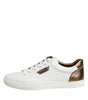Dolce & Gabbana White Brown Leather Low Top Men Sneakers Shoes