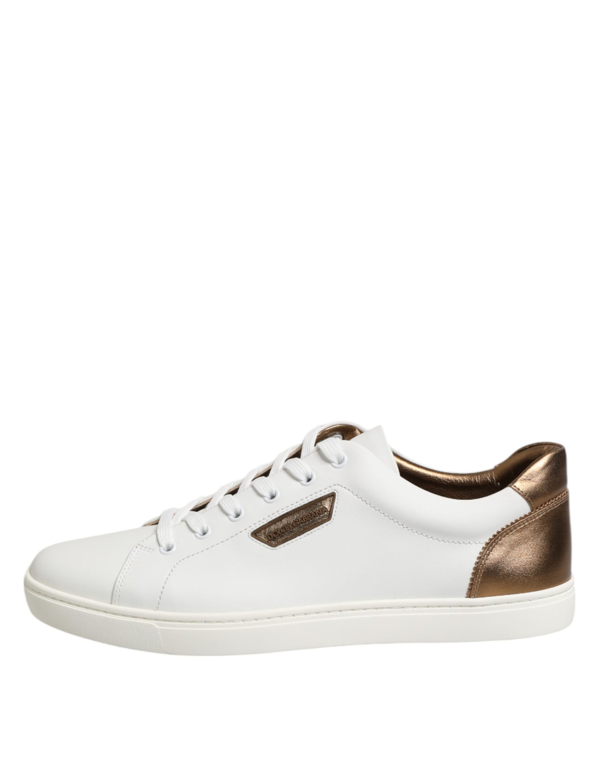 Dolce & Gabbana White Brown Leather Low Top Men Sneakers Shoes
