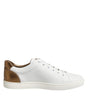 Dolce & Gabbana White Brown Leather Low Top Men Sneakers Shoes