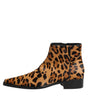 Dolce &amp; Gabbana Brown Leopard Calf Fur Ankle Boots Shoes