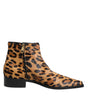 Dolce &amp; Gabbana Brown Leopard Calf Fur Ankle Boots Shoes