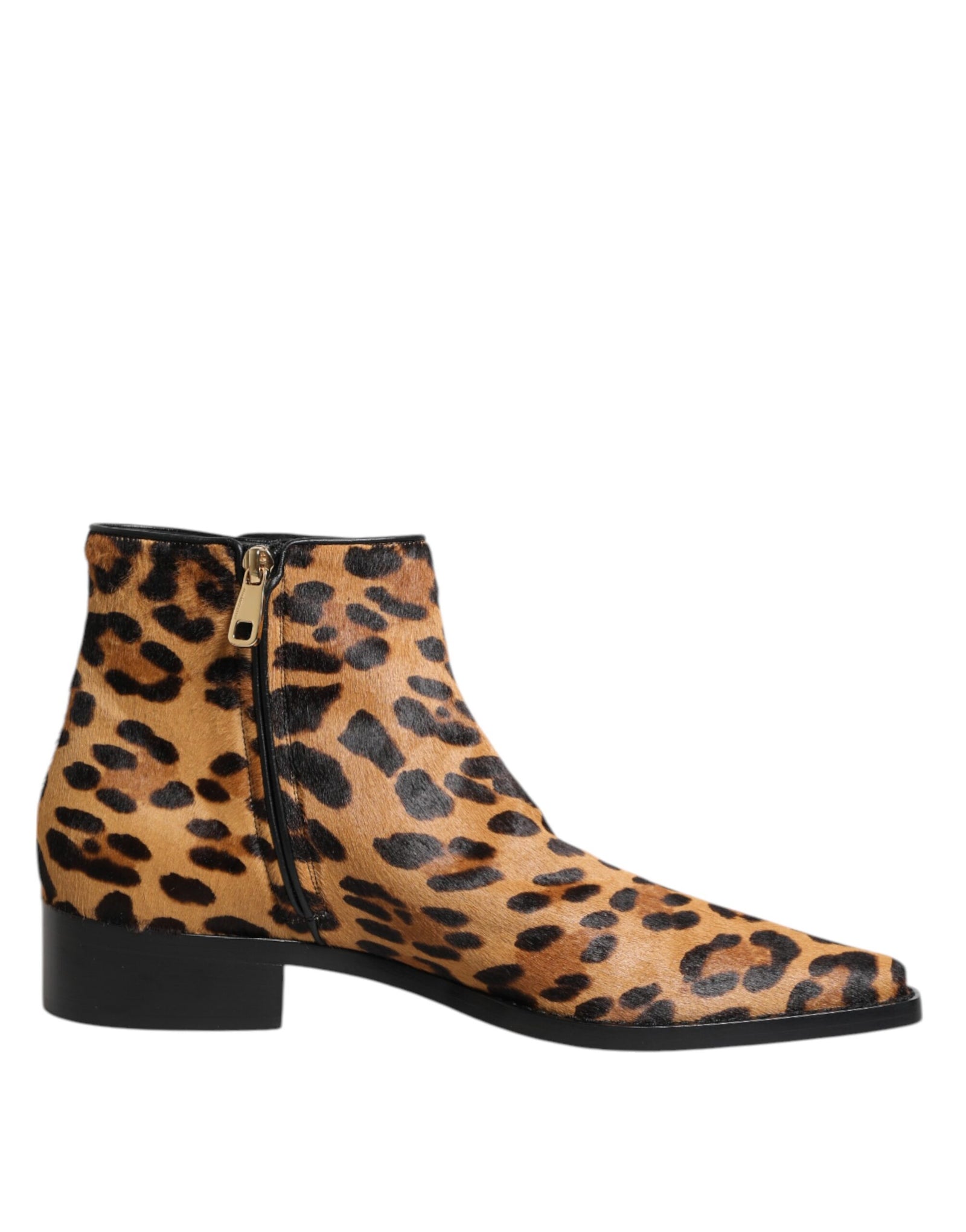 Dolce &amp; Gabbana Brown Leopard Calf Fur Ankle Boots Shoes
