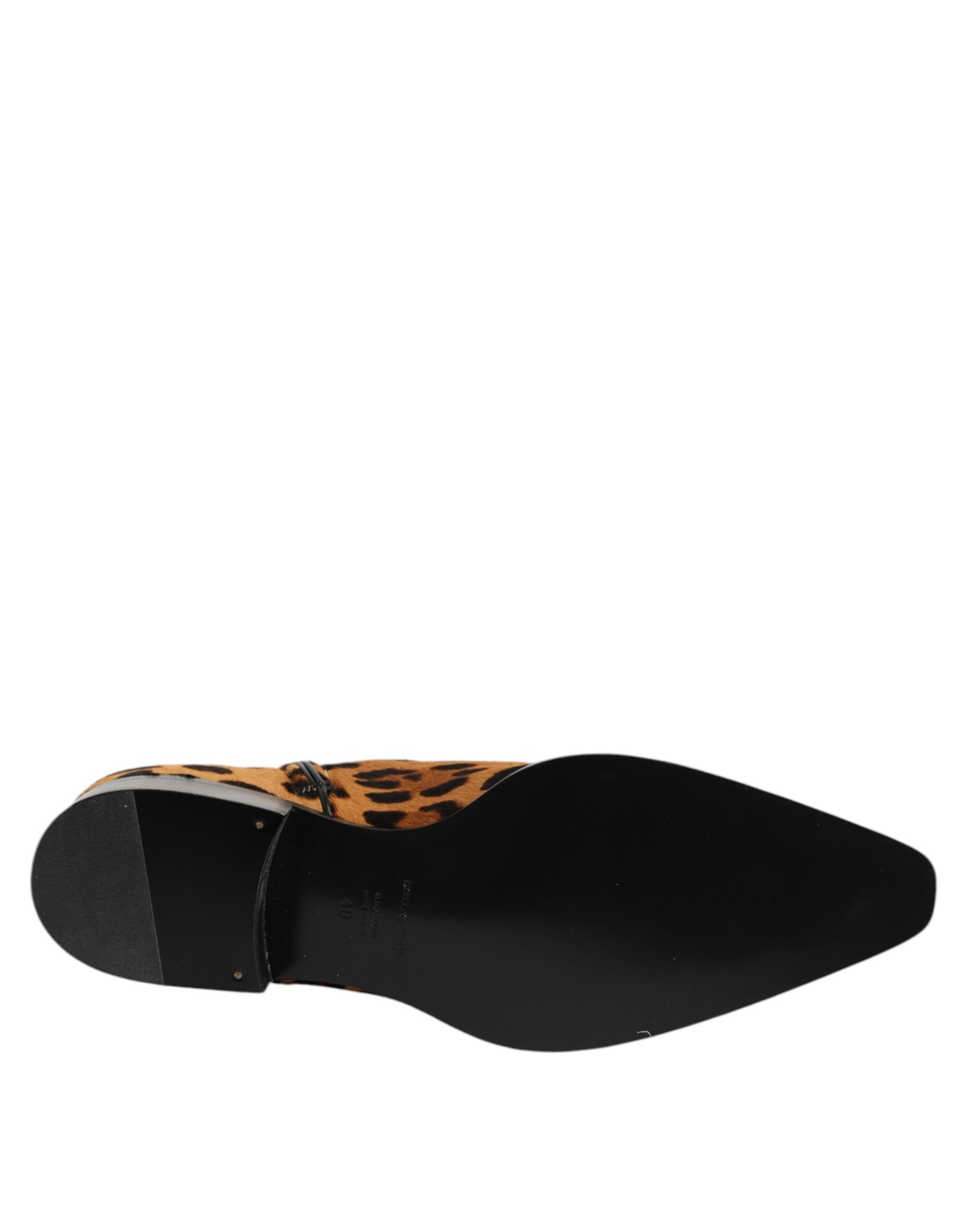 Dolce &amp; Gabbana Brown Leopard Calf Fur Ankle Boots Shoes