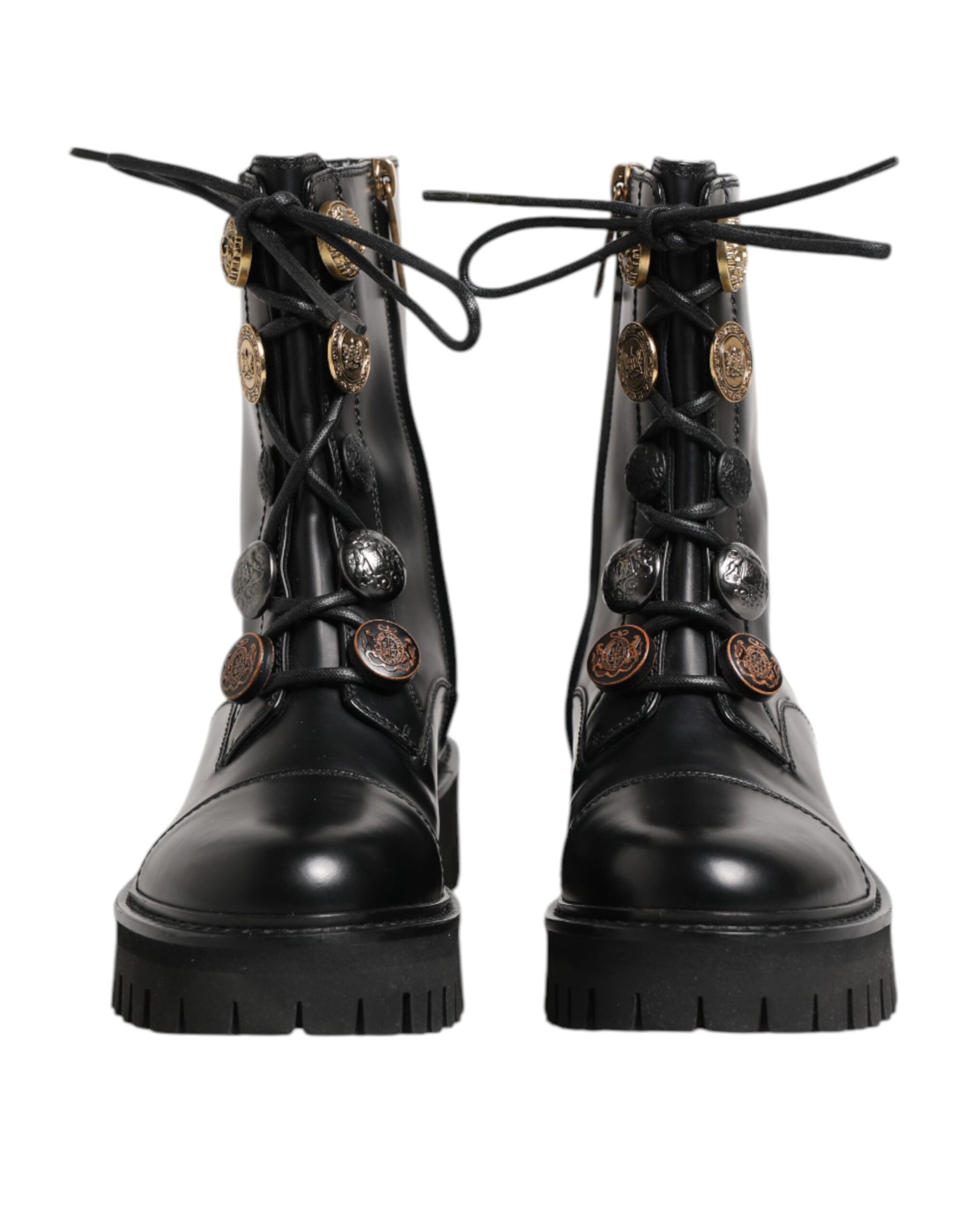 Dolce &amp; Gabbana Black Leather Mid Calf Biker Boots Shoes