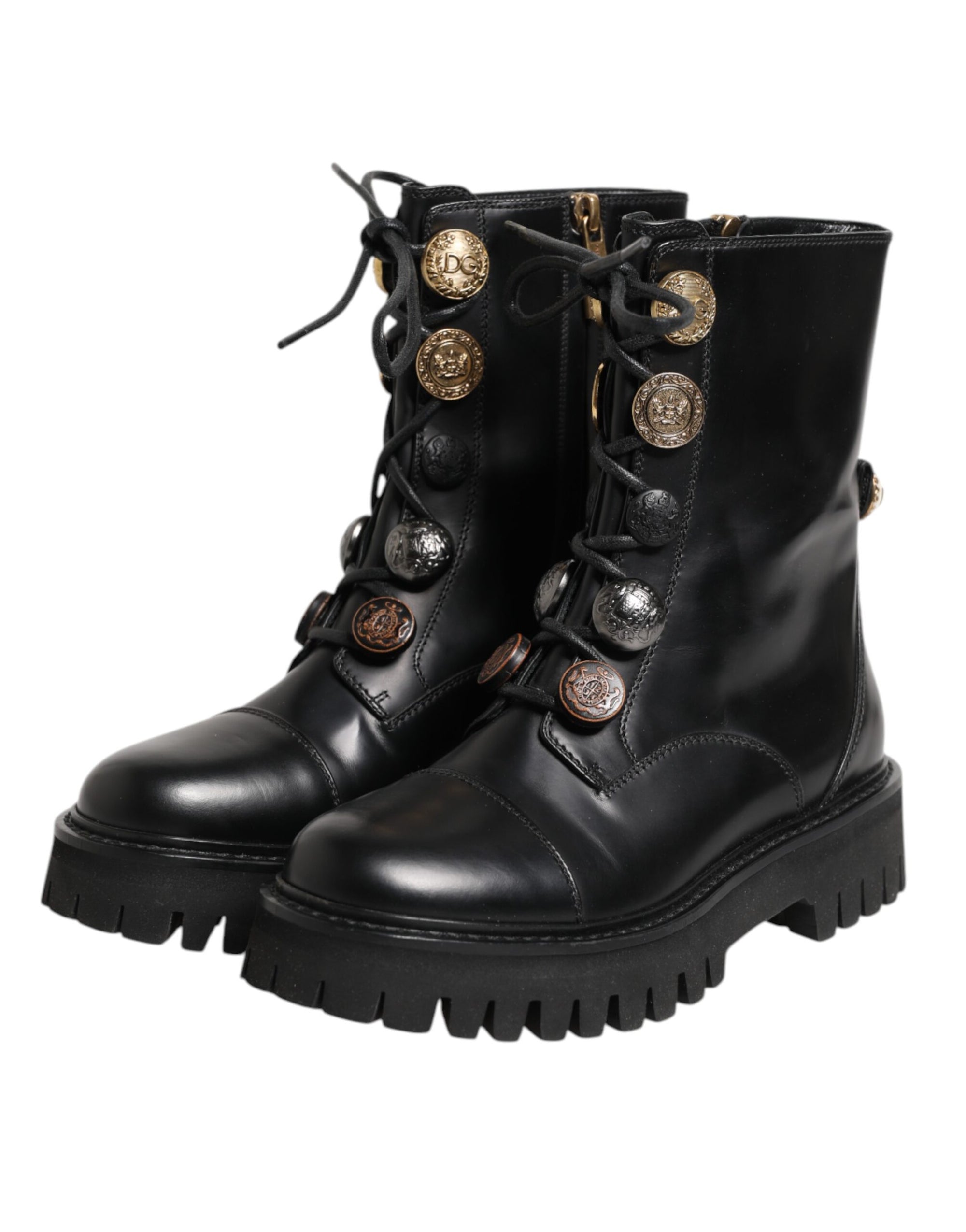 Bottes motardes mi-mollet en cuir noir Dolce & Gabbana