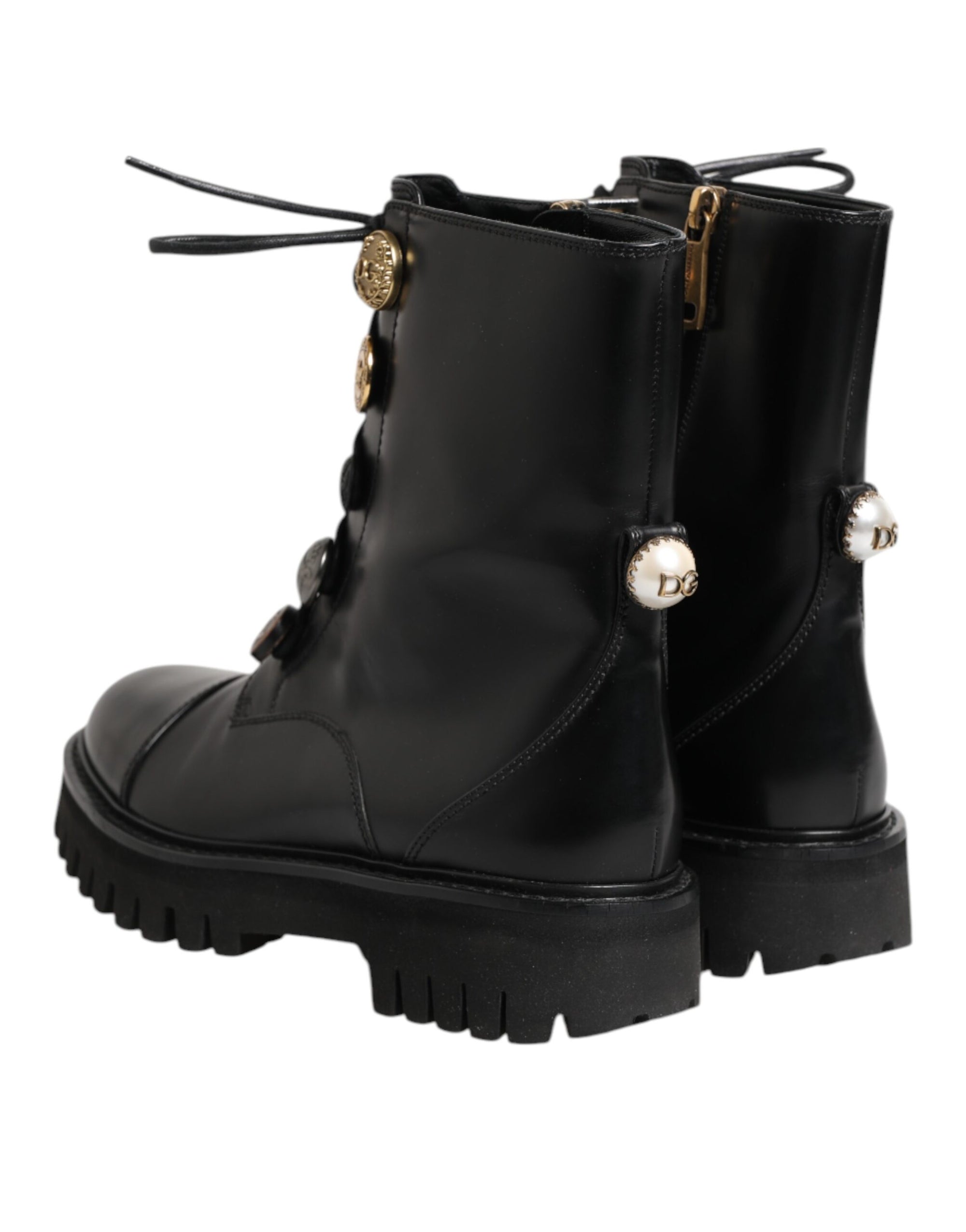 Bottes motardes mi-mollet en cuir noir Dolce & Gabbana
