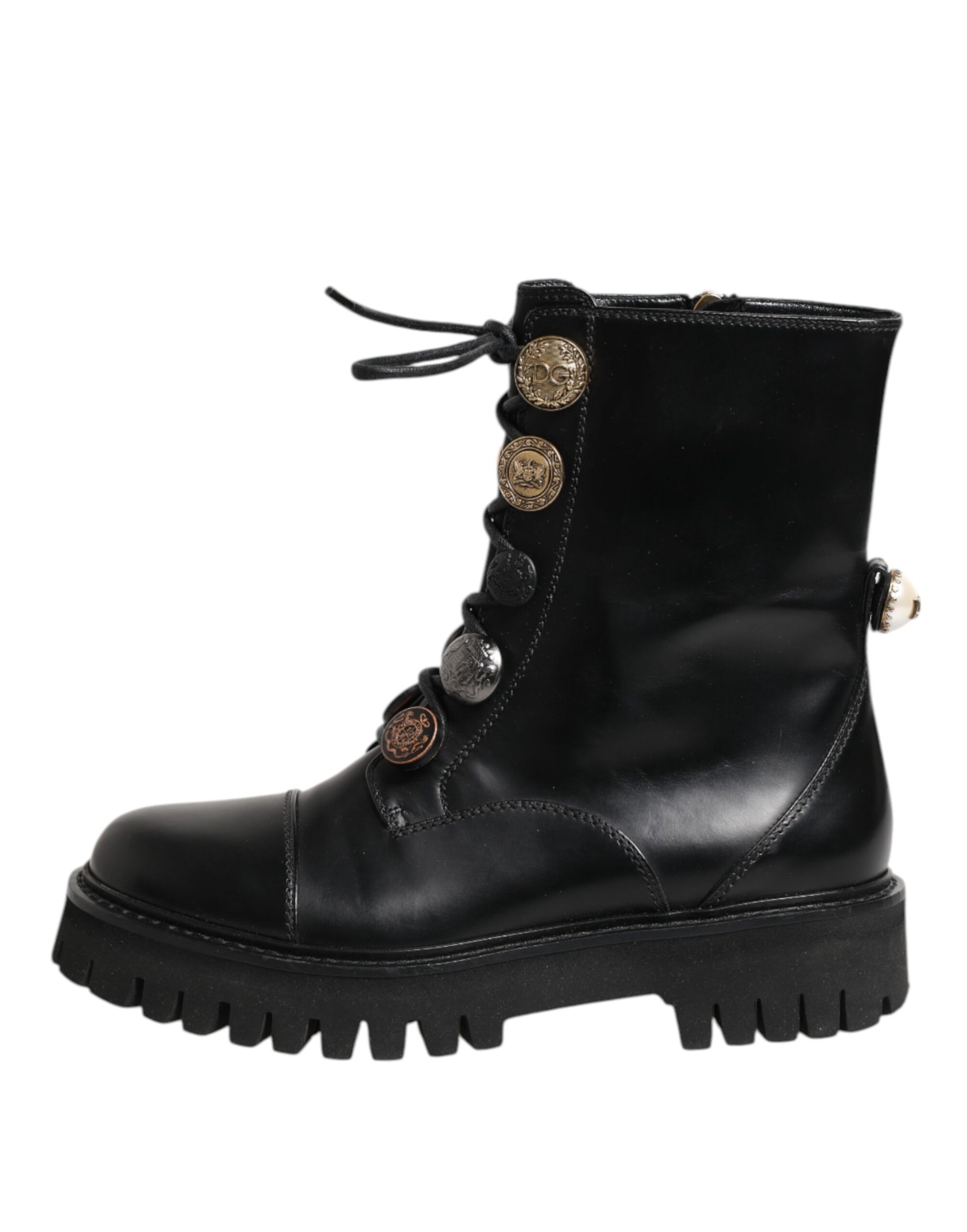 Bottes motardes mi-mollet en cuir noir Dolce & Gabbana