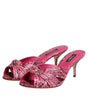 Dolce & Gabbana Pink Leather Heels Slides Sandals Shoes