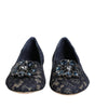 Dolce & Gabbana Blue Taormina Lace Crystals Flats Shoes