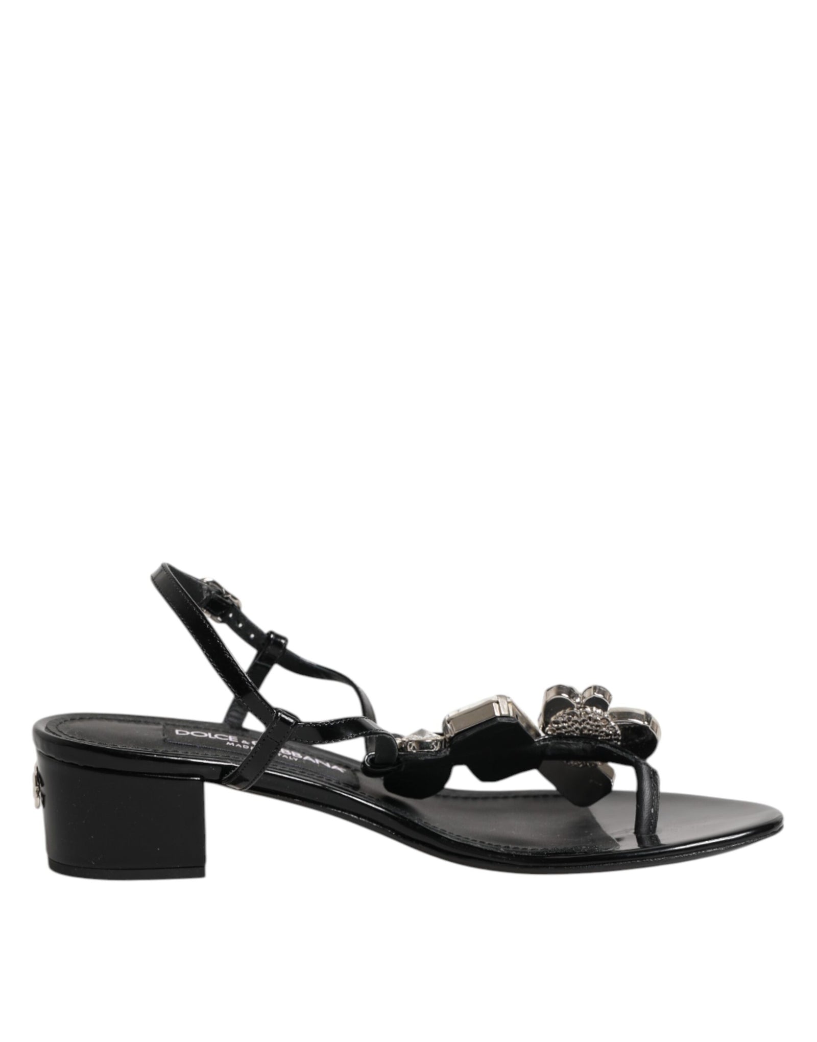 Sandales Dolce &amp; Gabbana en cuir noir avec bride à la cheville et cristaux