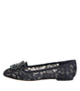 Dolce & Gabbana Blue Taormina Lace Crystals Flats Shoes