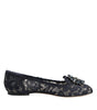Dolce & Gabbana Blue Taormina Lace Crystals Flats Shoes