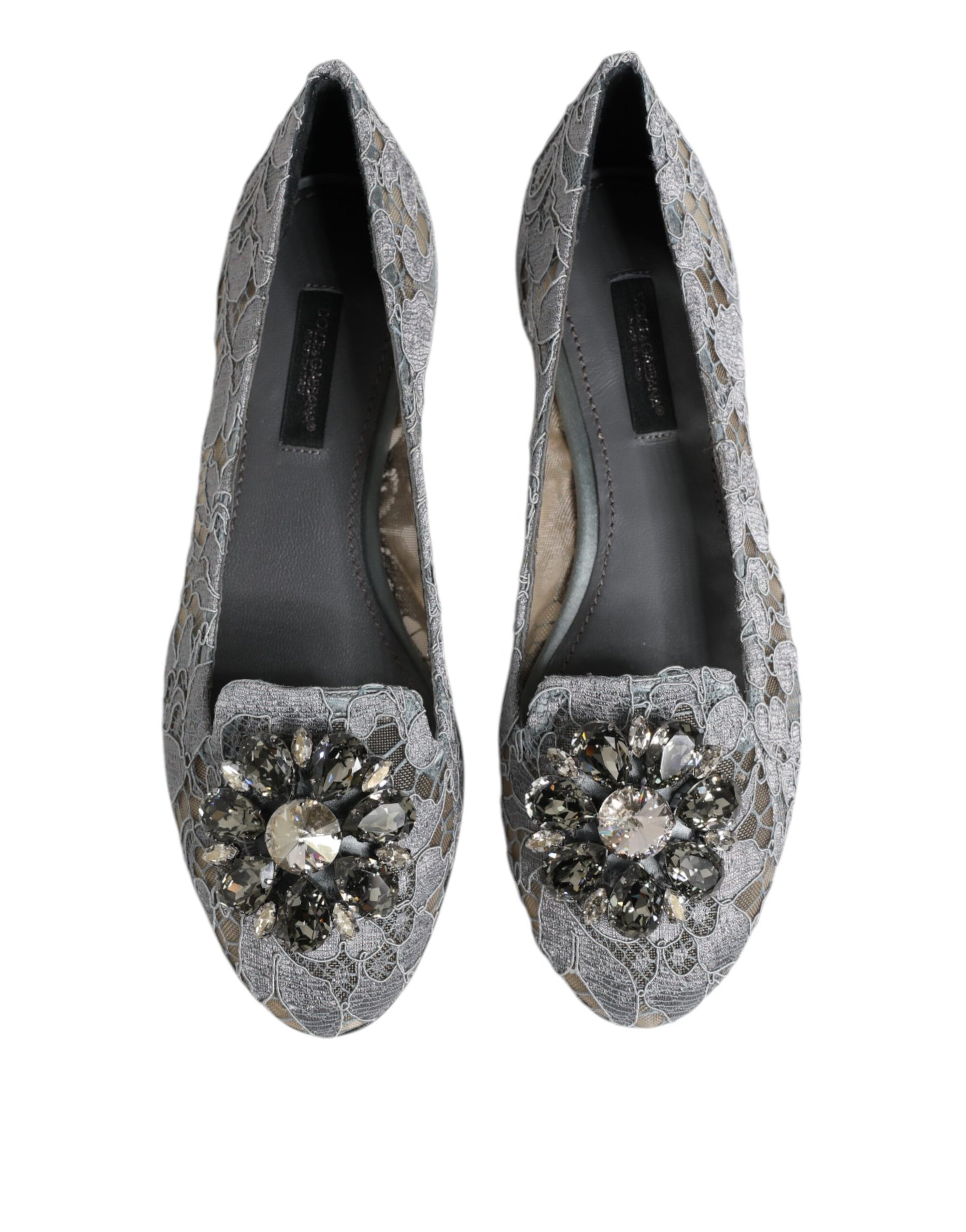 Chaussures plates en dentelle et cristaux Dolce & Gabbana Taormina grises