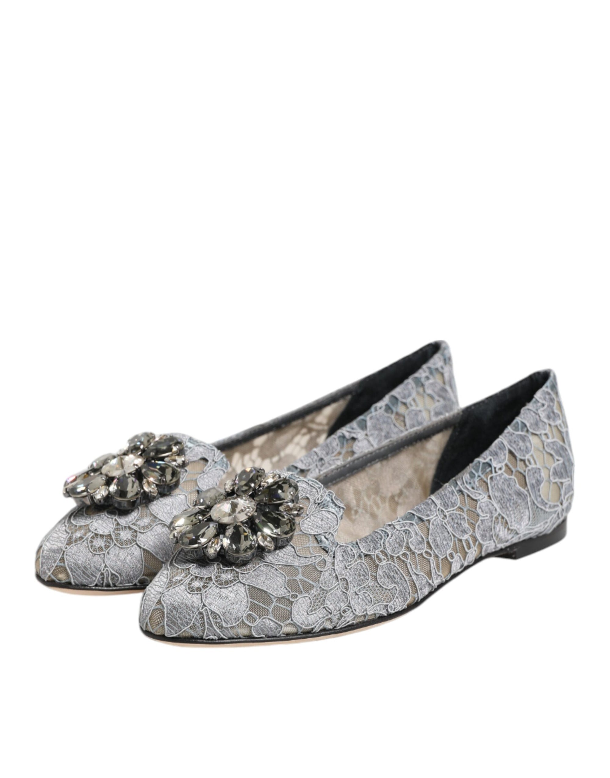 Chaussures plates en dentelle et cristaux Dolce & Gabbana Taormina grises