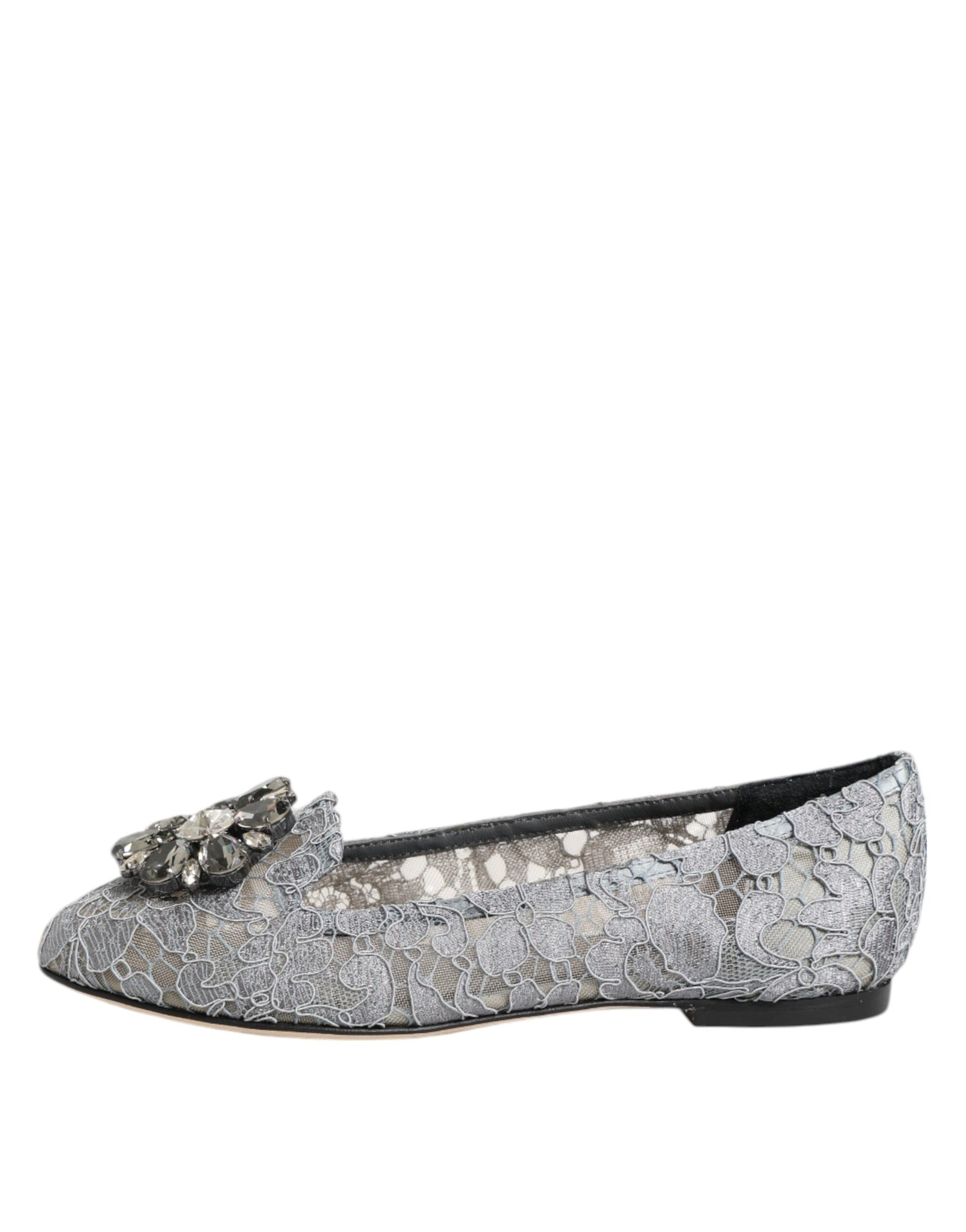Chaussures plates en dentelle et cristaux Dolce & Gabbana Taormina grises