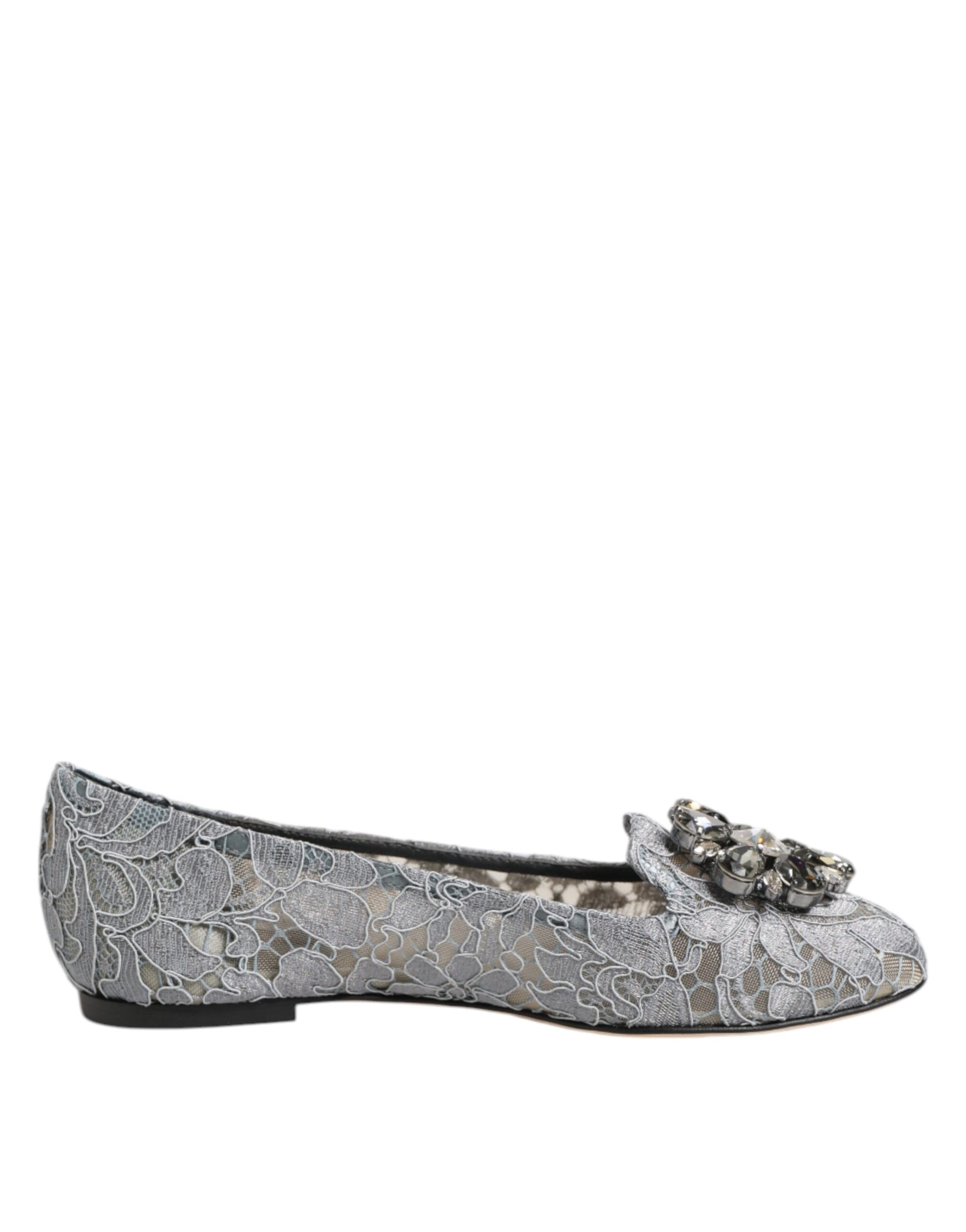 Chaussures plates en dentelle et cristaux Dolce & Gabbana Taormina grises