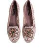 Dolce &amp; Gabbana Pink Taormina Lace Crystals Flats Shoes