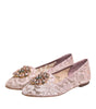 Dolce &amp; Gabbana Pink Taormina Lace Crystals Flats Shoes