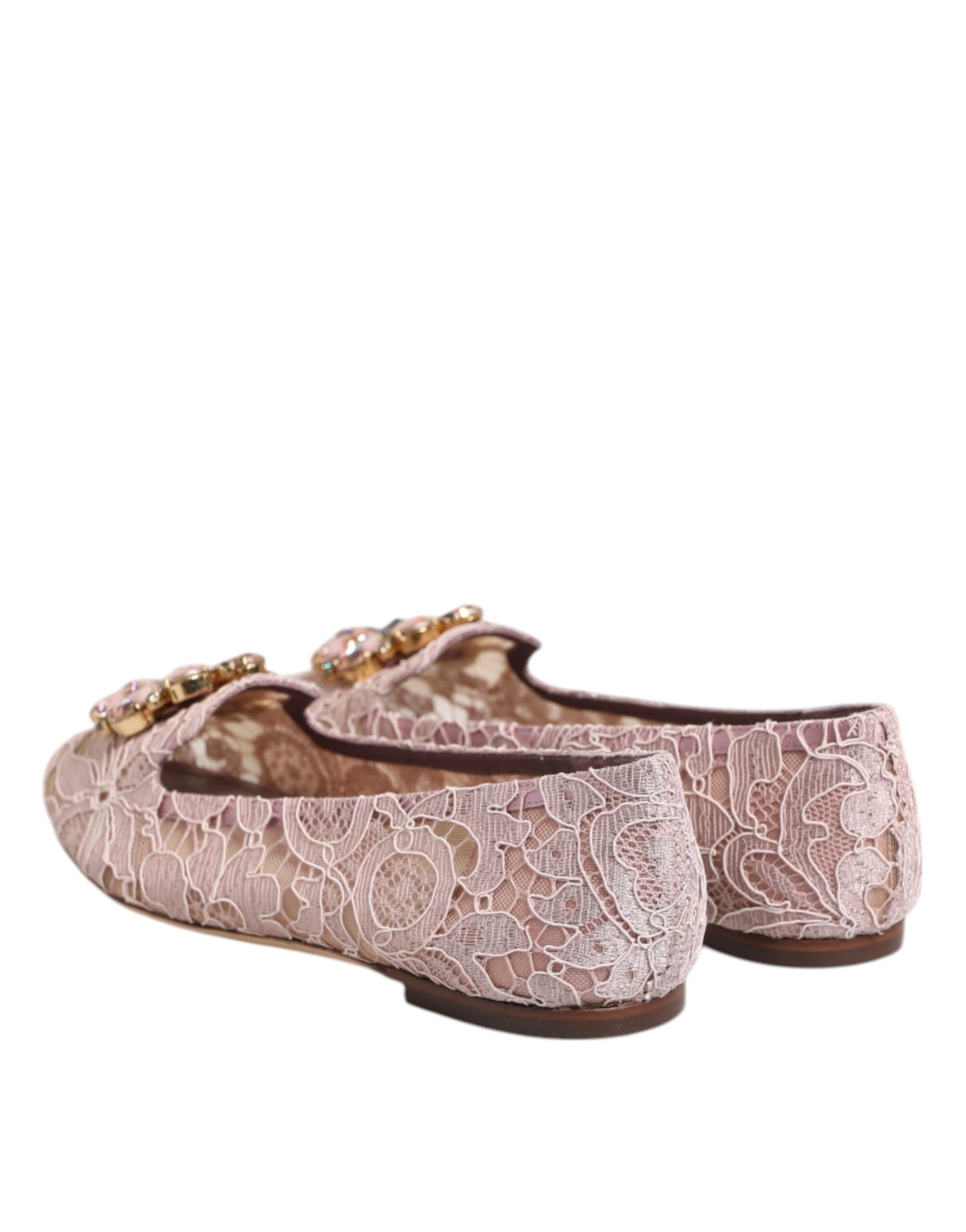 Dolce &amp; Gabbana Pink Taormina Lace Crystals Flats Shoes