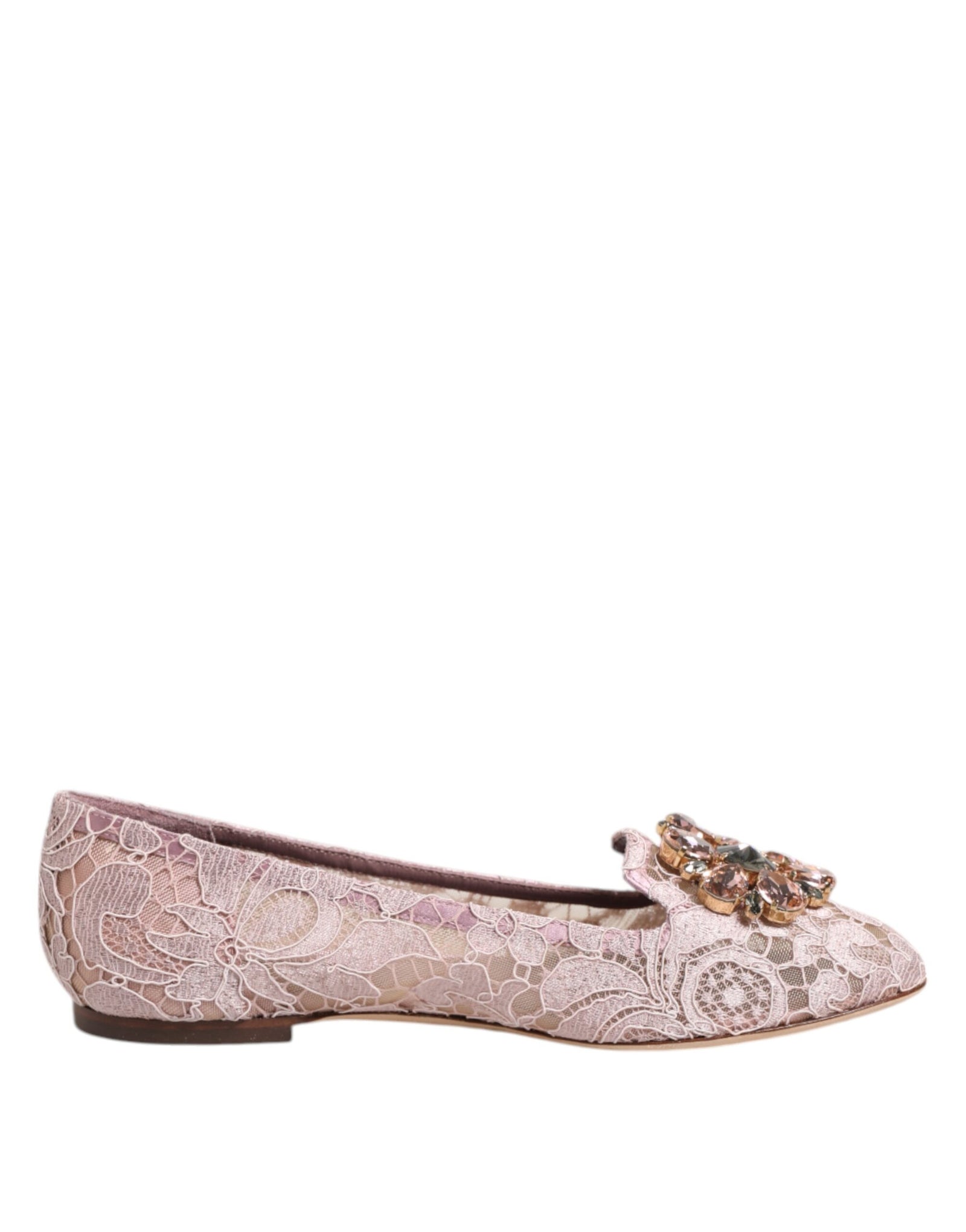 Dolce &amp; Gabbana Pink Taormina Lace Crystals Flats Shoes