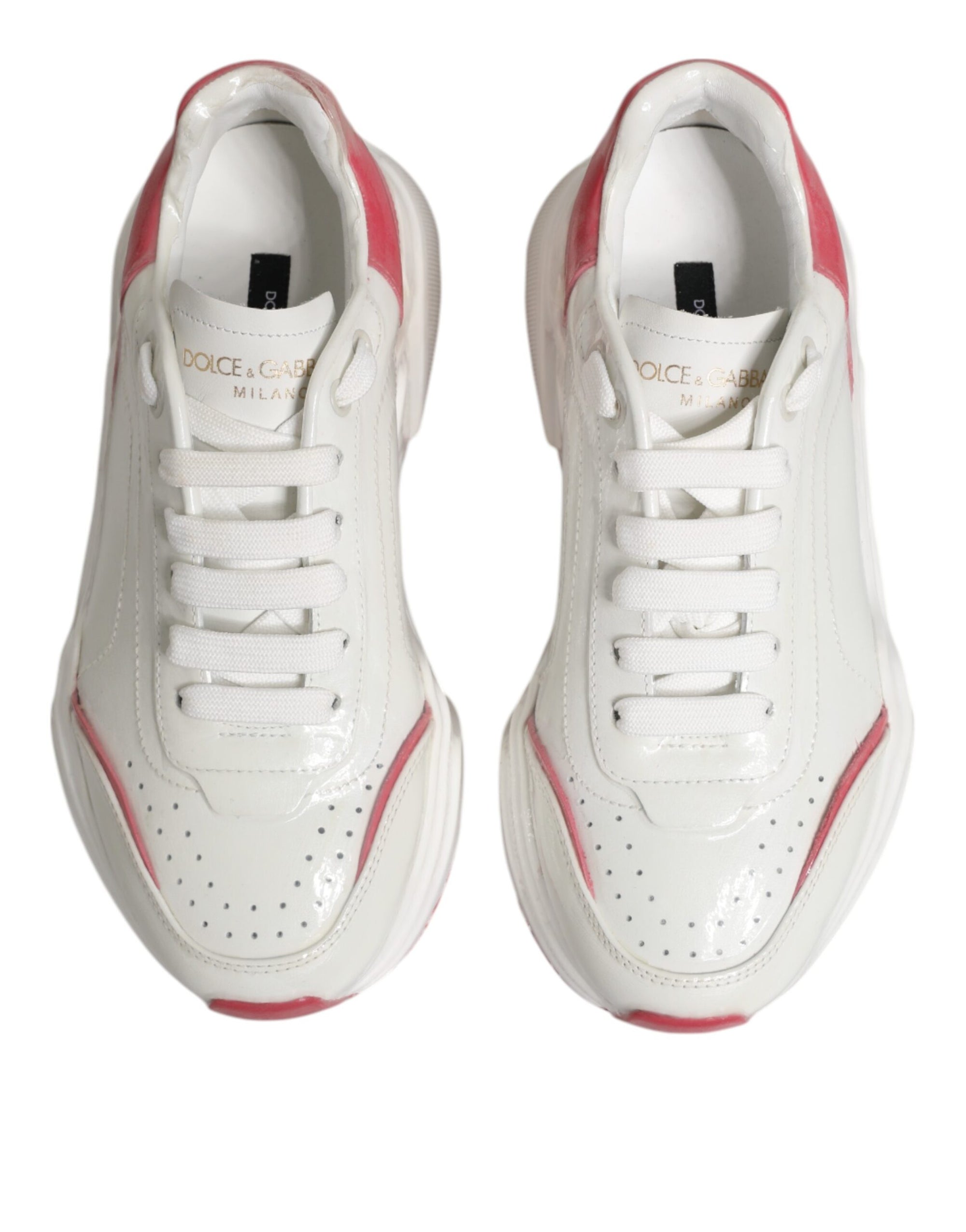 Dolce &amp; Gabbana White Pink Daymaster Low Top Sneakers Shoes
