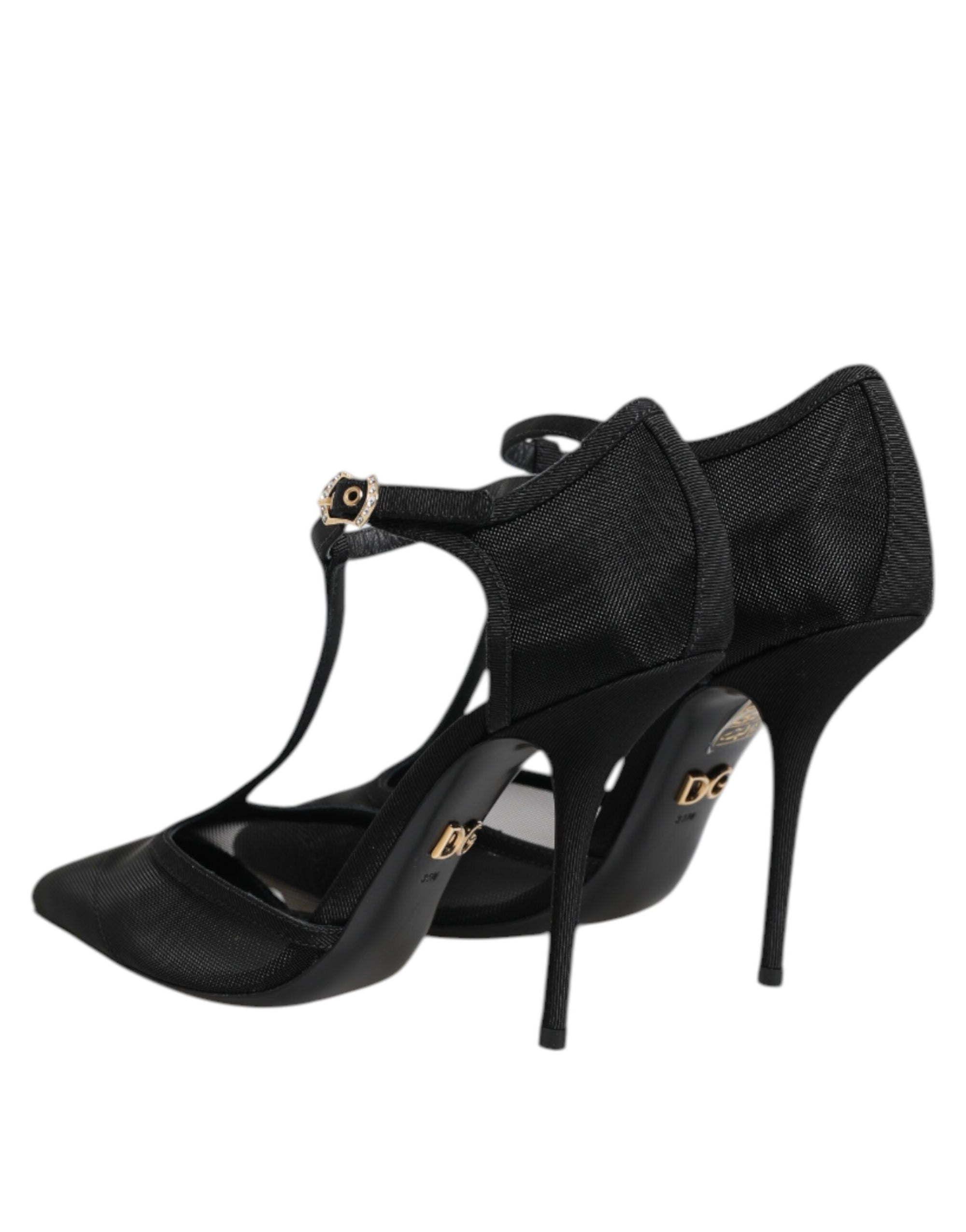 Chaussures à talons aiguilles et brides en T en maille noire Dolce & Gabbana
