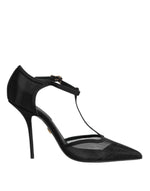 Chaussures à talons aiguilles et brides en T en maille noire Dolce & Gabbana