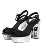 Dolce & Gabbana Black Crystal Ankle Strap Keira Sandal Shoes