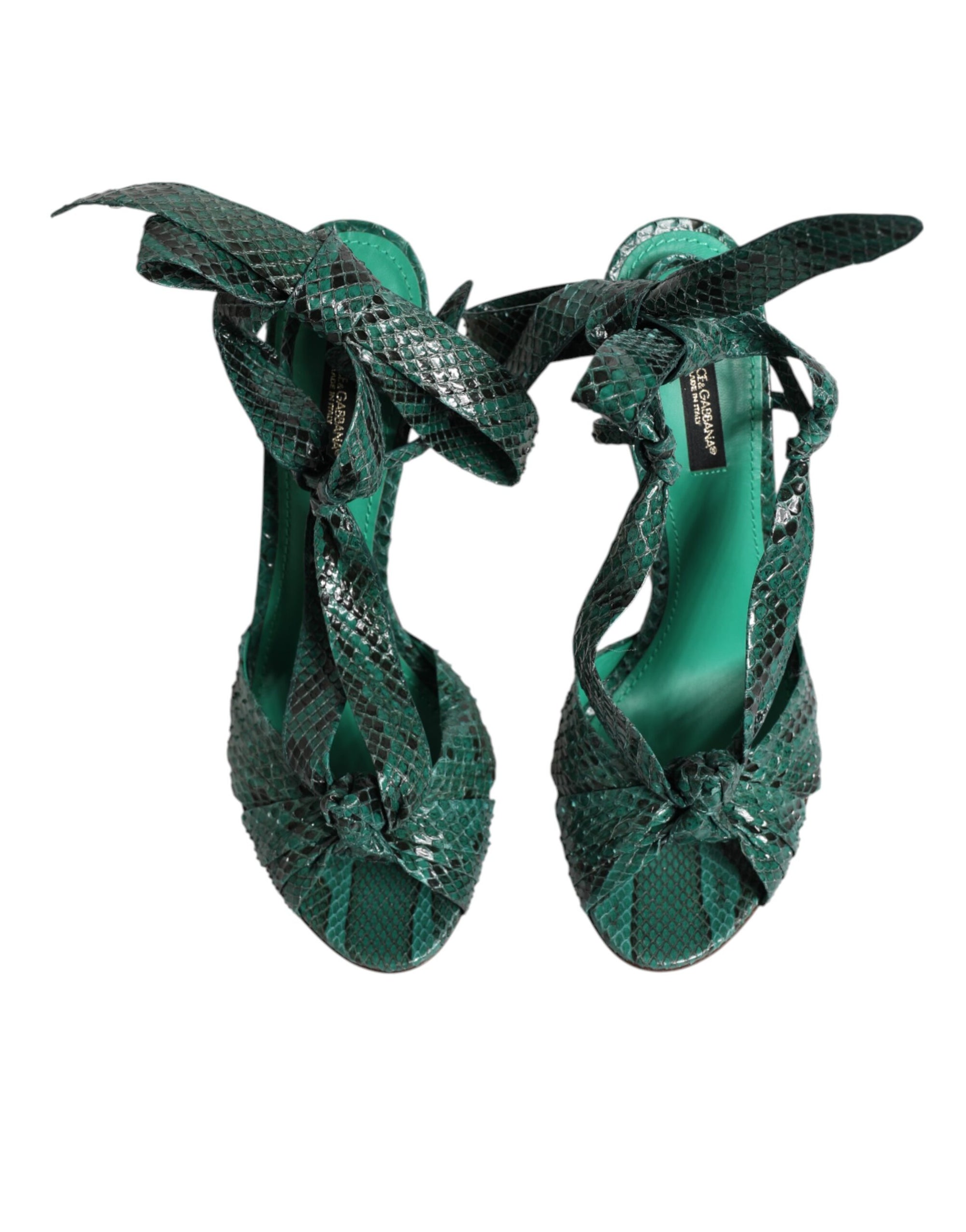 Sandales à talons en cuir python vert Dolce & Gabbana