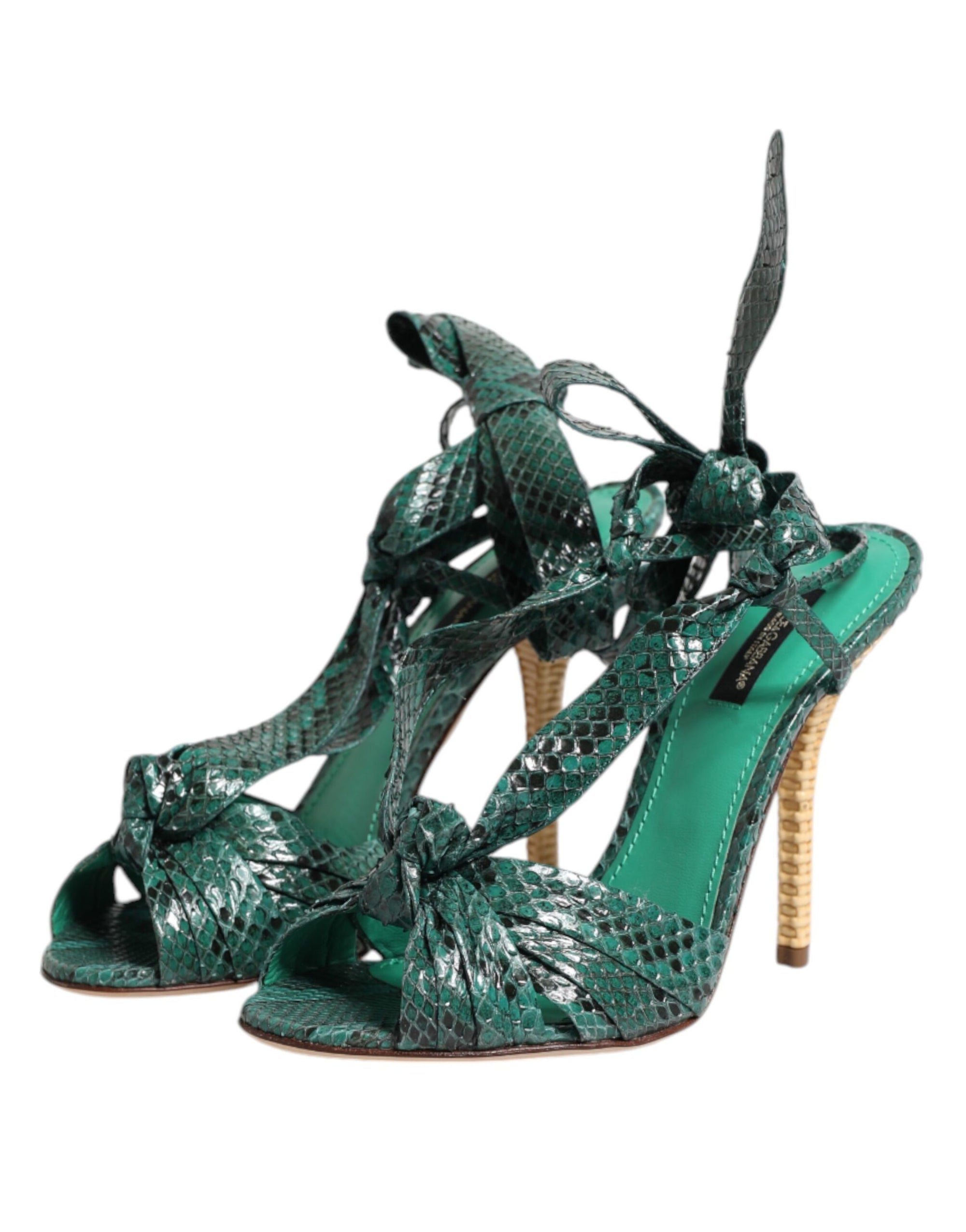 Sandales à talons en cuir python vert Dolce & Gabbana