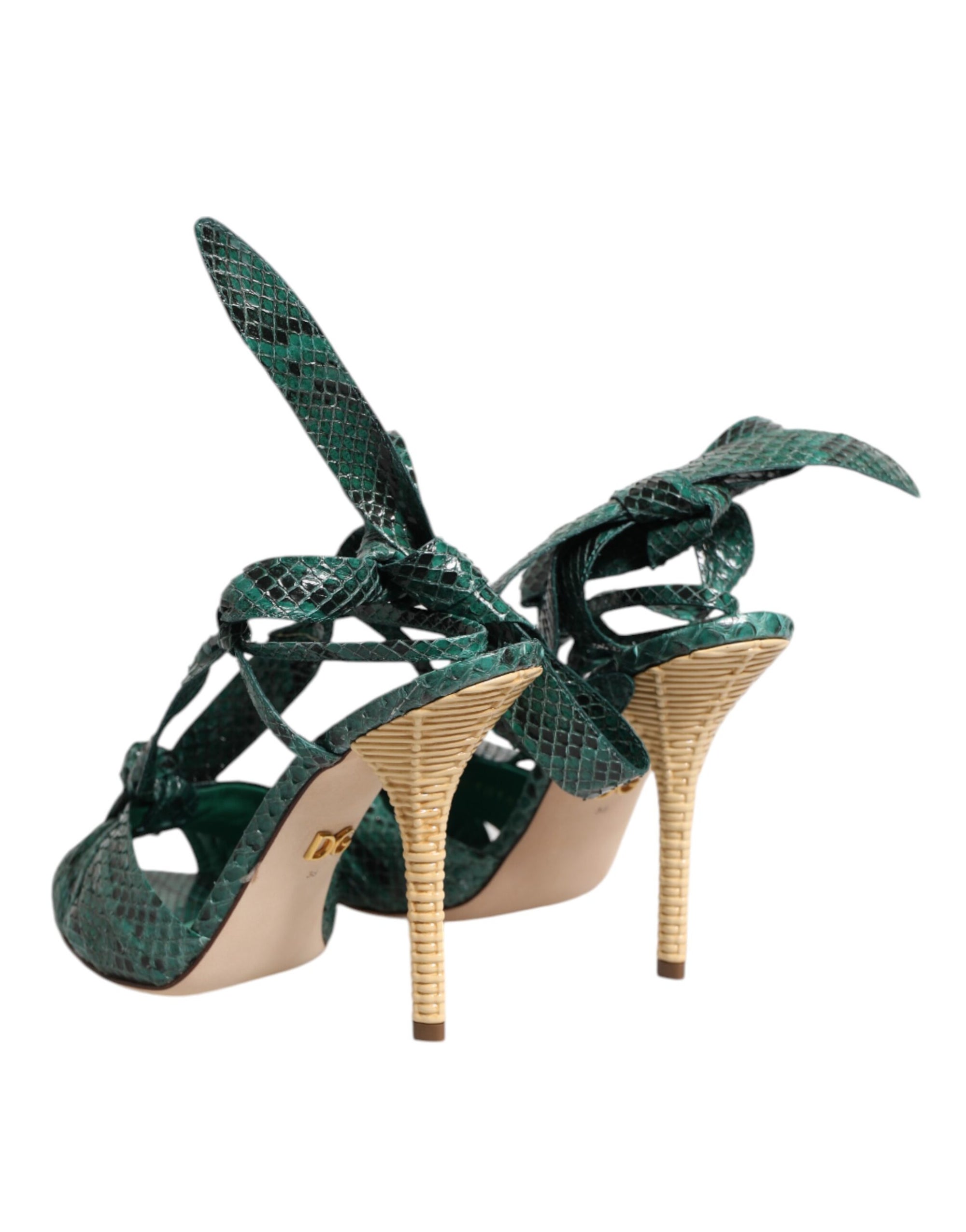 Sandales à talons en cuir python vert Dolce & Gabbana