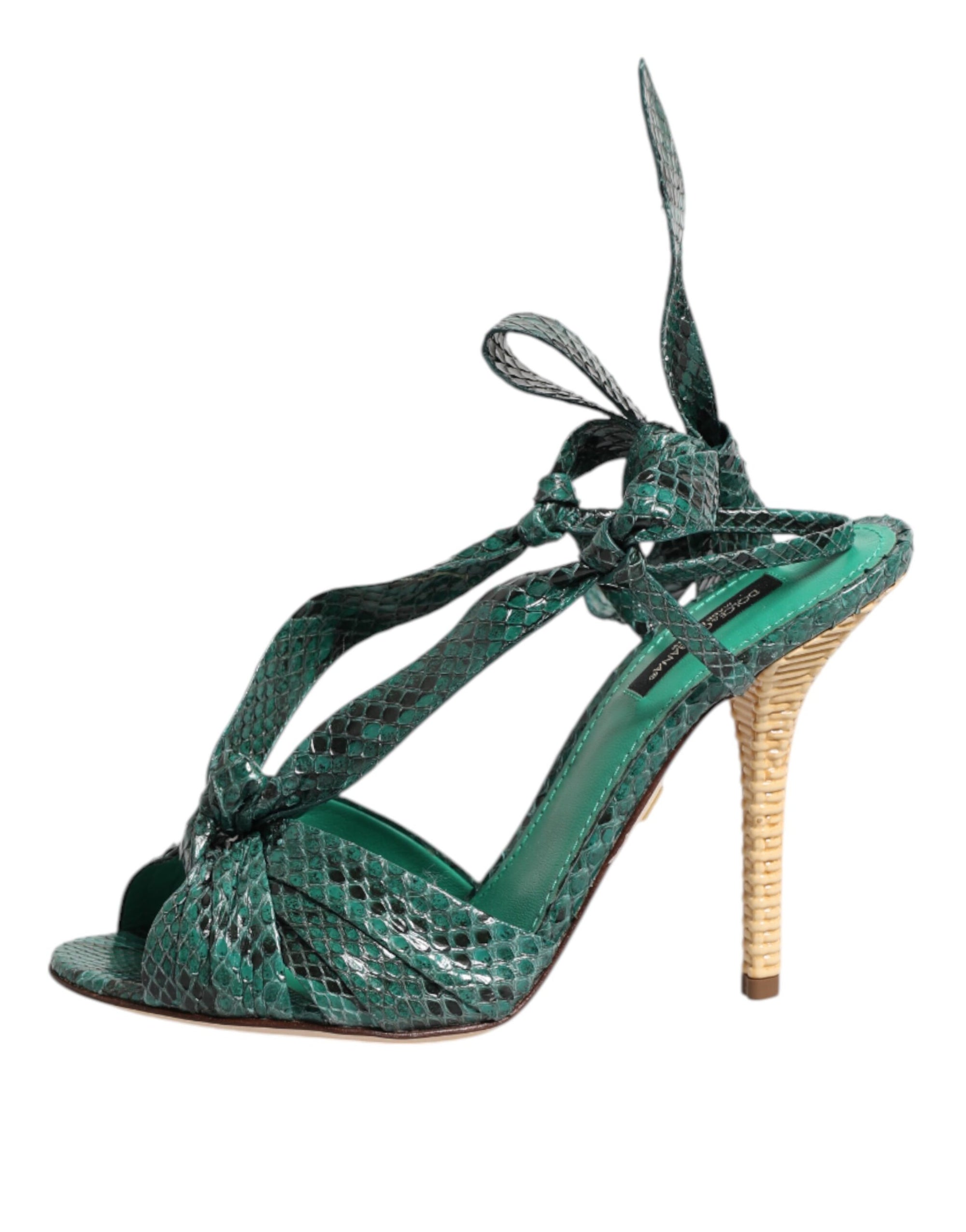 Sandales à talons en cuir python vert Dolce & Gabbana