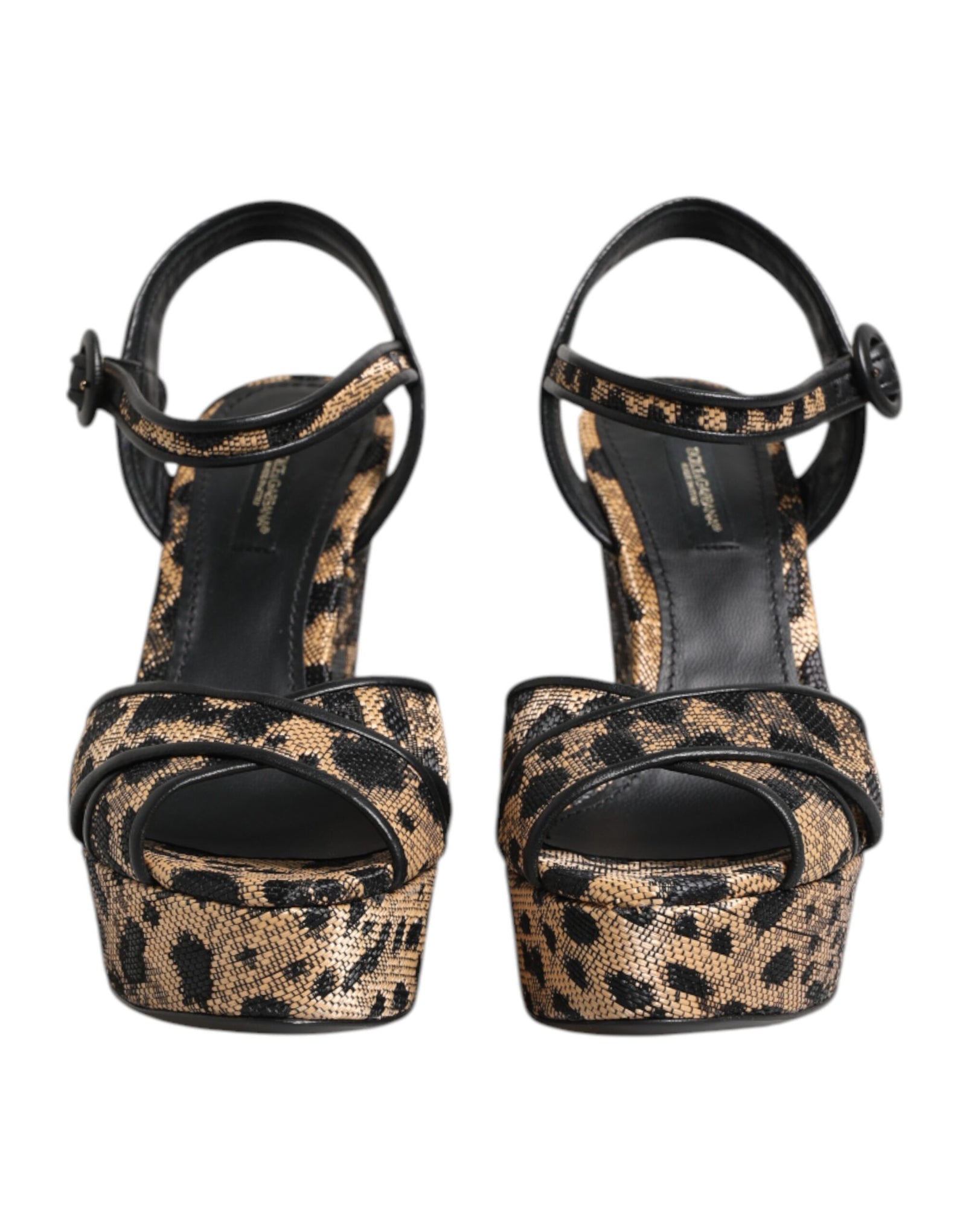 Sandales compensées à bride cheville Dolce &amp; Gabbana à motif léopard marron