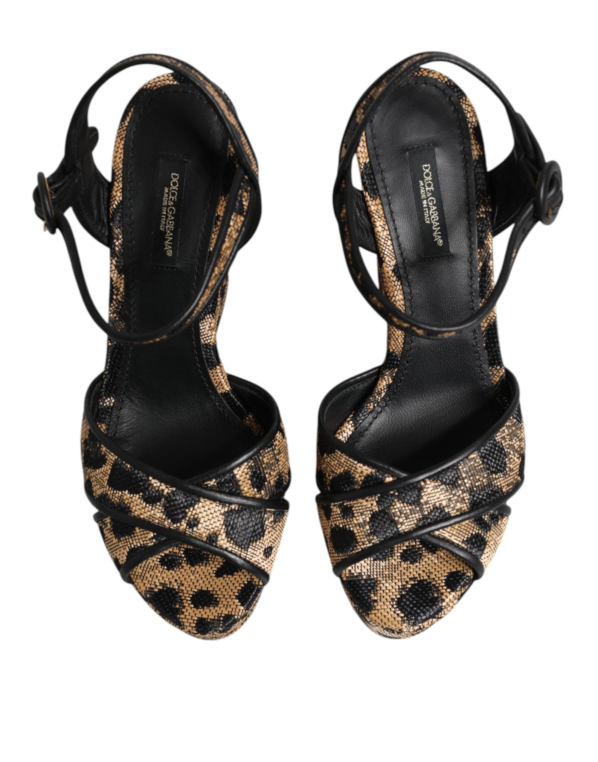 Sandales compensées à bride cheville Dolce & Gabbana à motif léopard marron