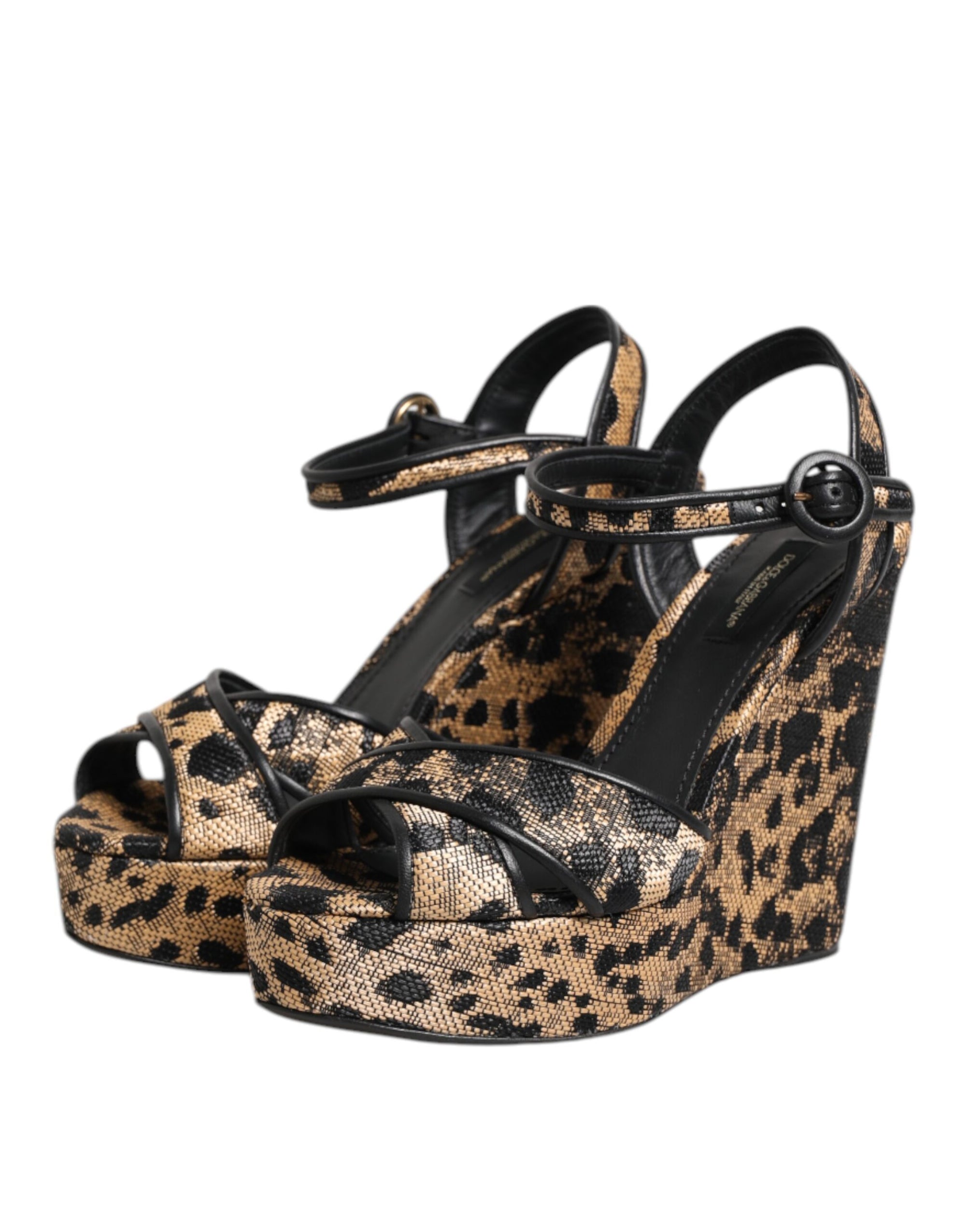 Sandales compensées à bride cheville Dolce & Gabbana à motif léopard marron