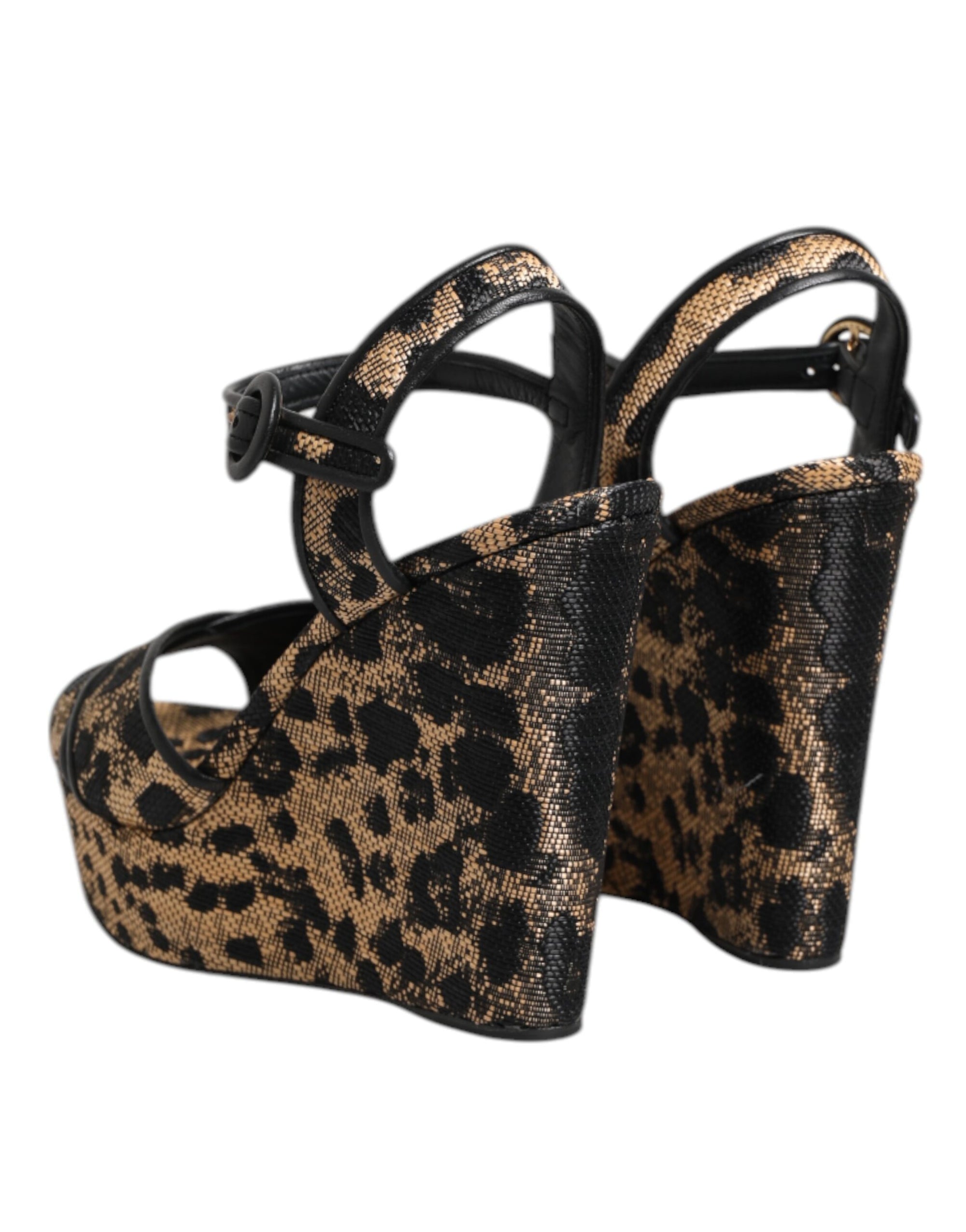 Sandales compensées à bride cheville Dolce & Gabbana à motif léopard marron