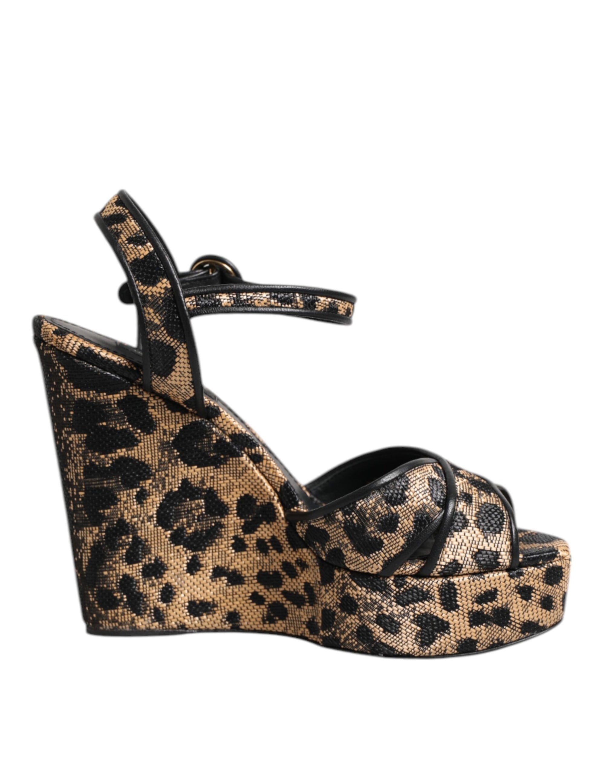 Sandales compensées à bride cheville Dolce & Gabbana à motif léopard marron