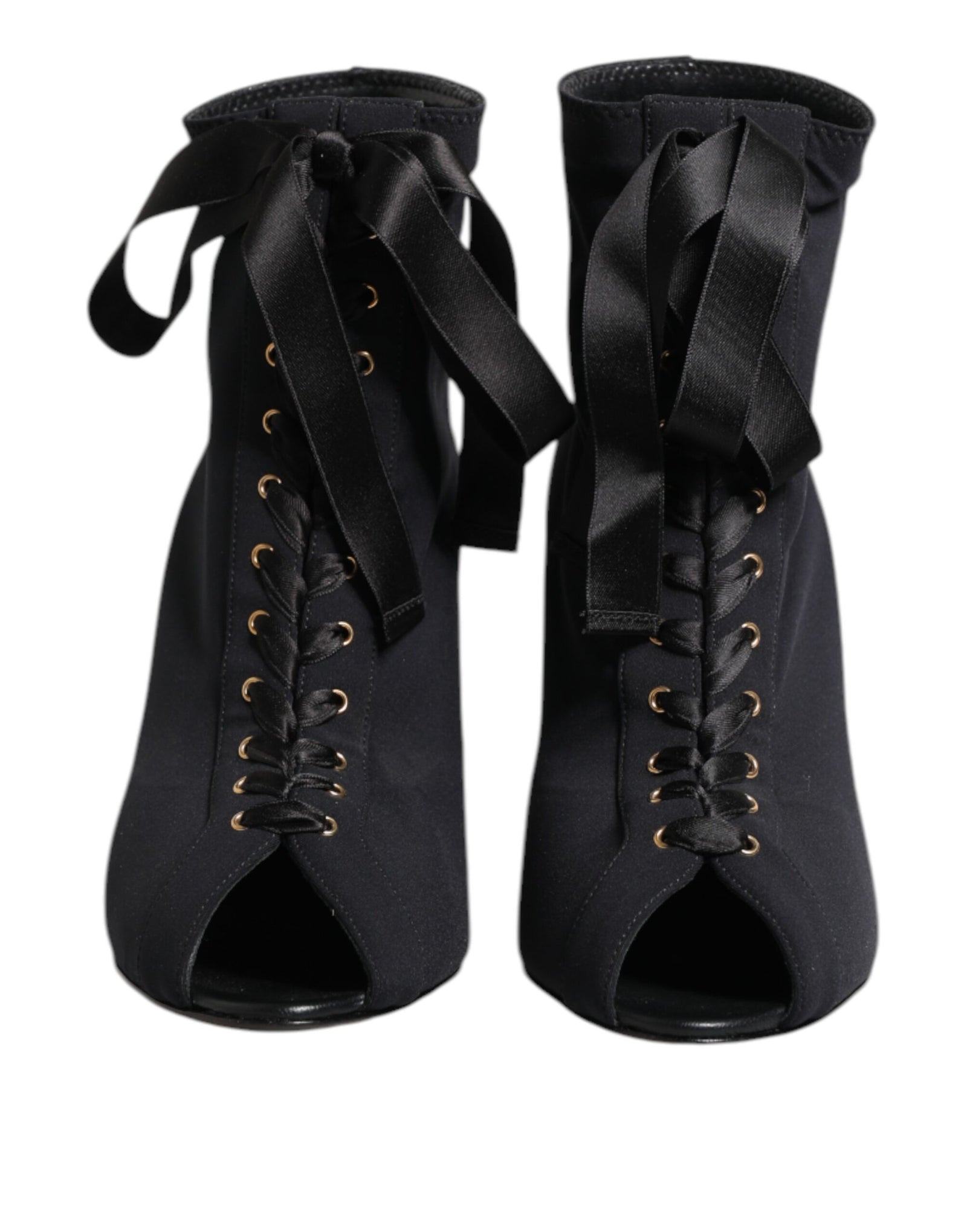 Dolce &amp; Gabbana Black Stiletto Heels Lace Up Boots Shoes