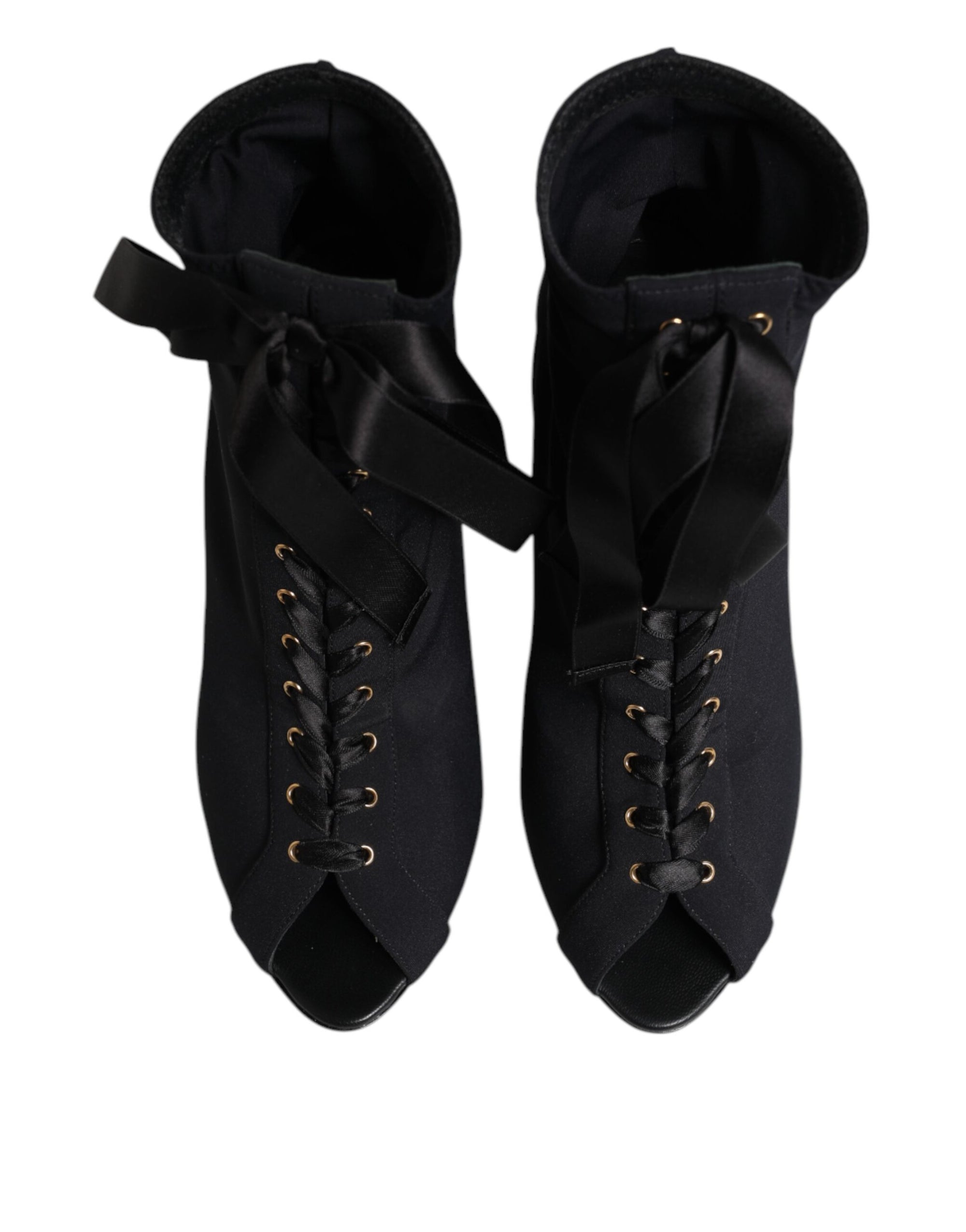 Dolce &amp; Gabbana Black Stiletto Heels Lace Up Boots Shoes