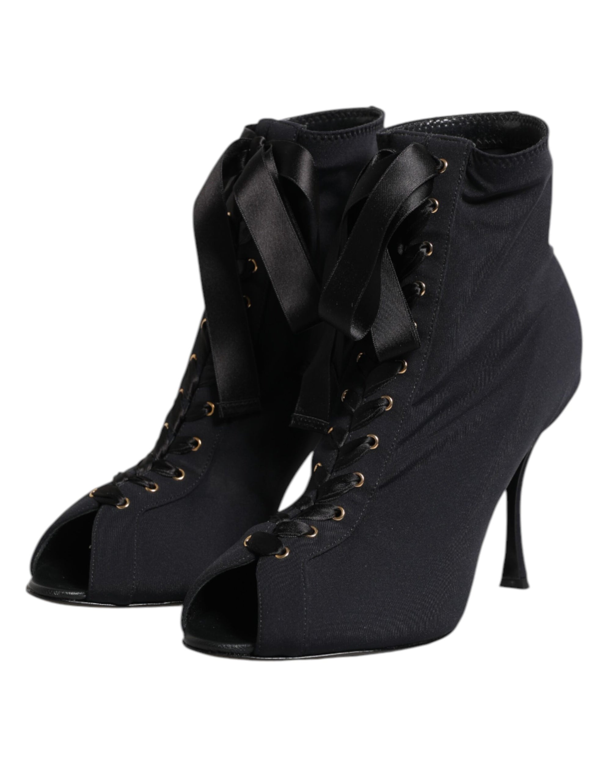 Dolce &amp; Gabbana Black Stiletto Heels Lace Up Boots Shoes