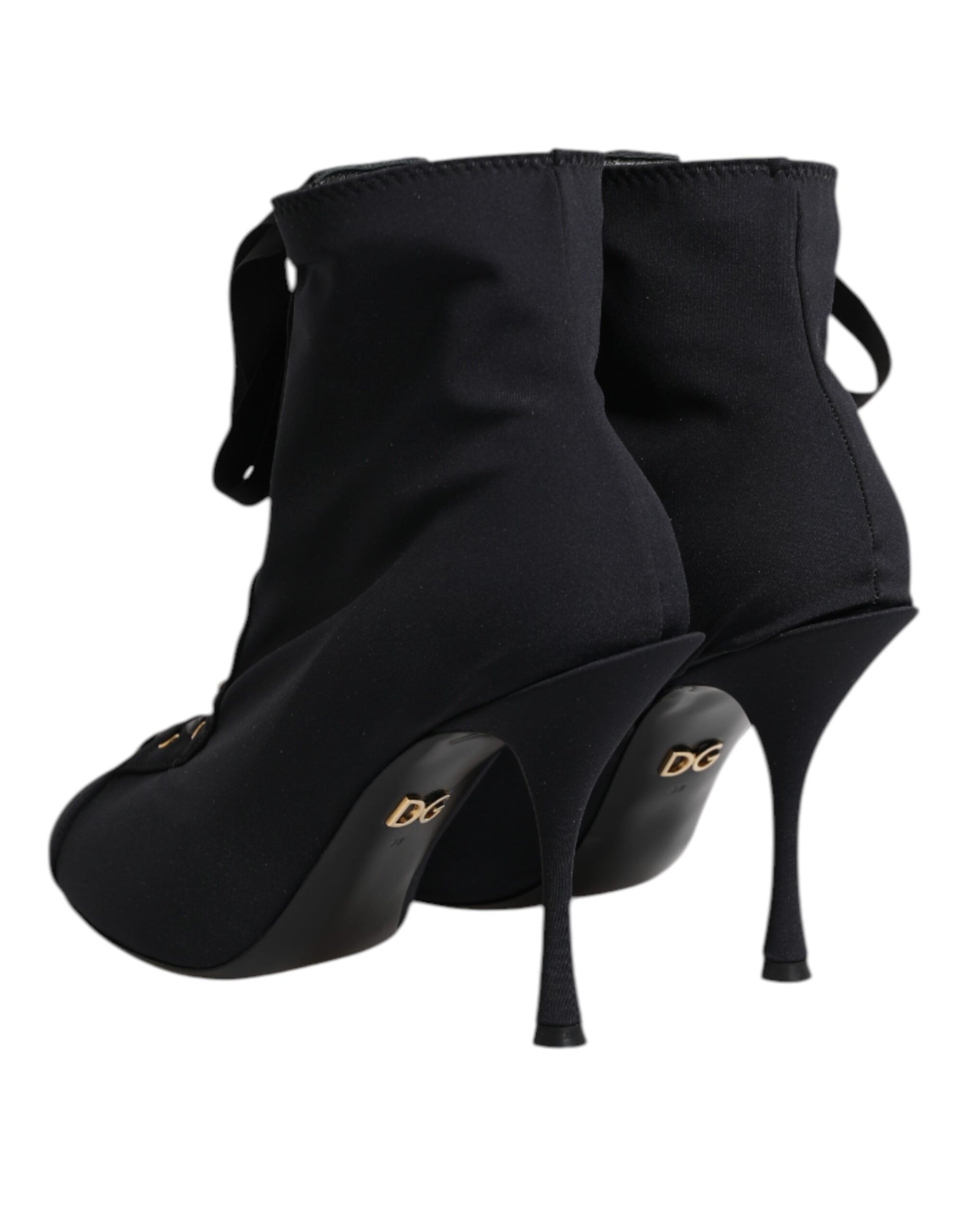 Dolce &amp; Gabbana Black Stiletto Heels Lace Up Boots Shoes