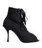 Dolce &amp; Gabbana Black Stiletto Heels Lace Up Boots Shoes