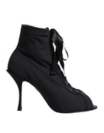 Dolce &amp; Gabbana Black Stiletto Heels Lace Up Boots Shoes