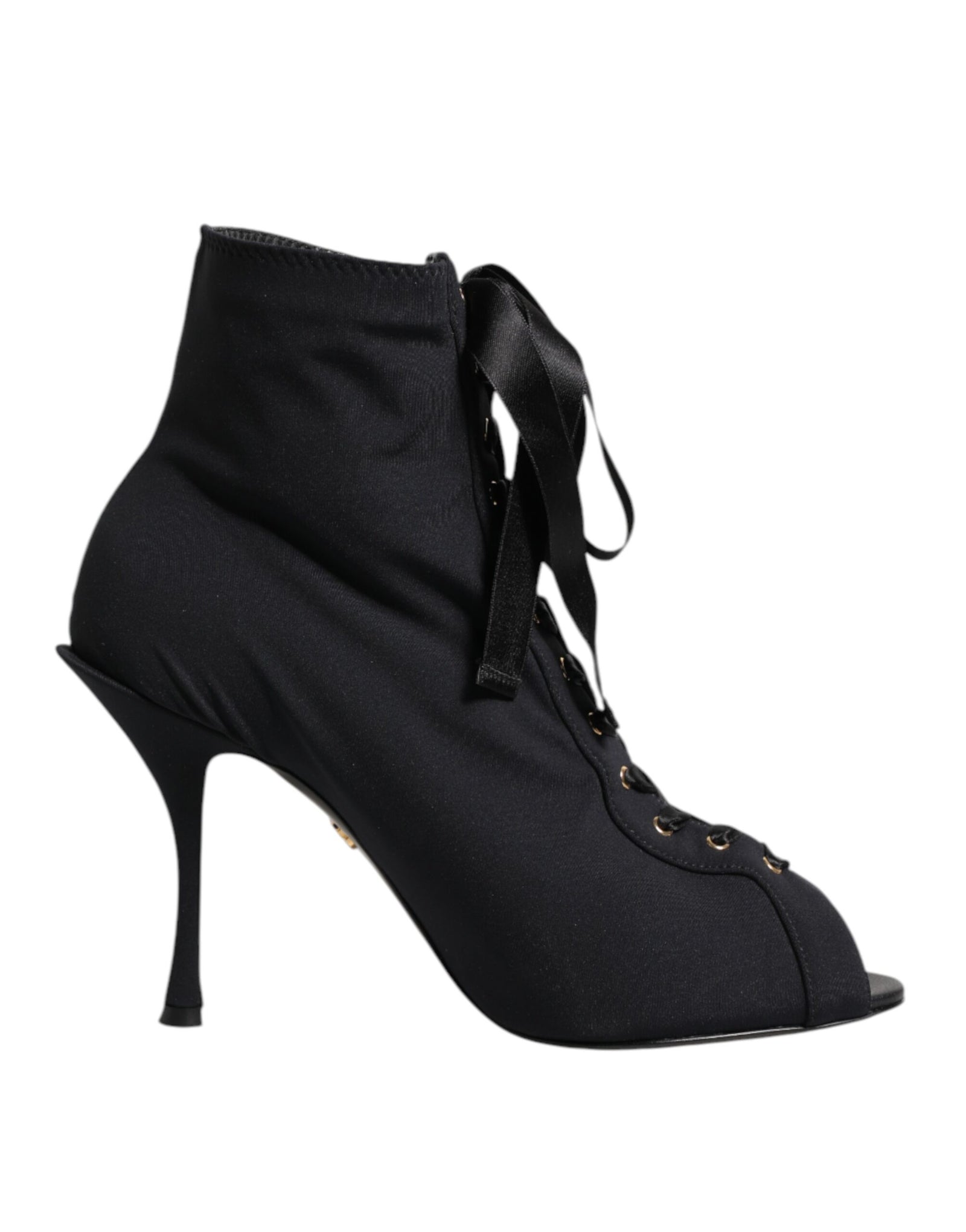Dolce &amp; Gabbana Black Stiletto Heels Lace Up Boots Shoes
