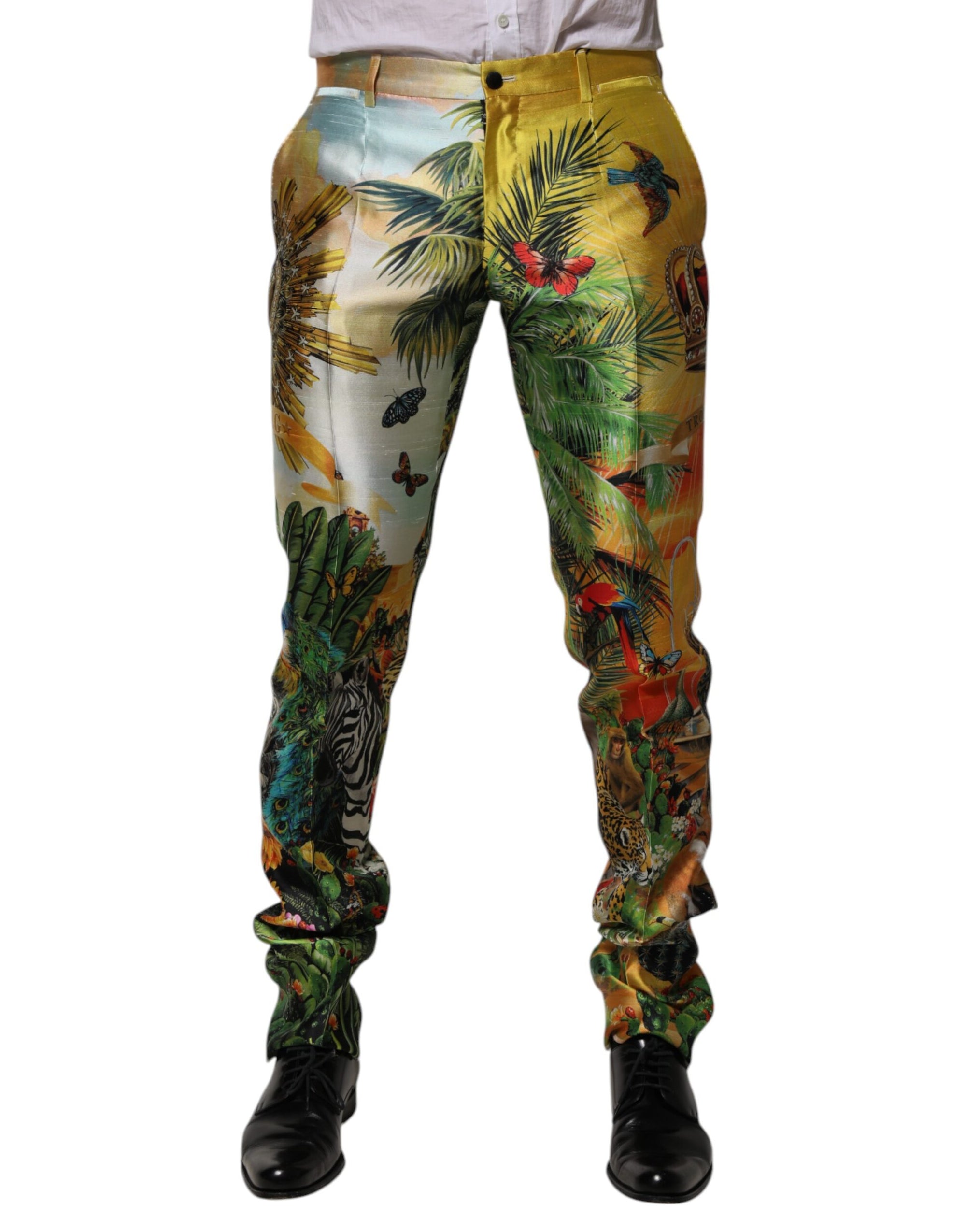 Pantalon skinny en soie imprimé forêt multicolore Dolce &amp; Gabbana pour homme