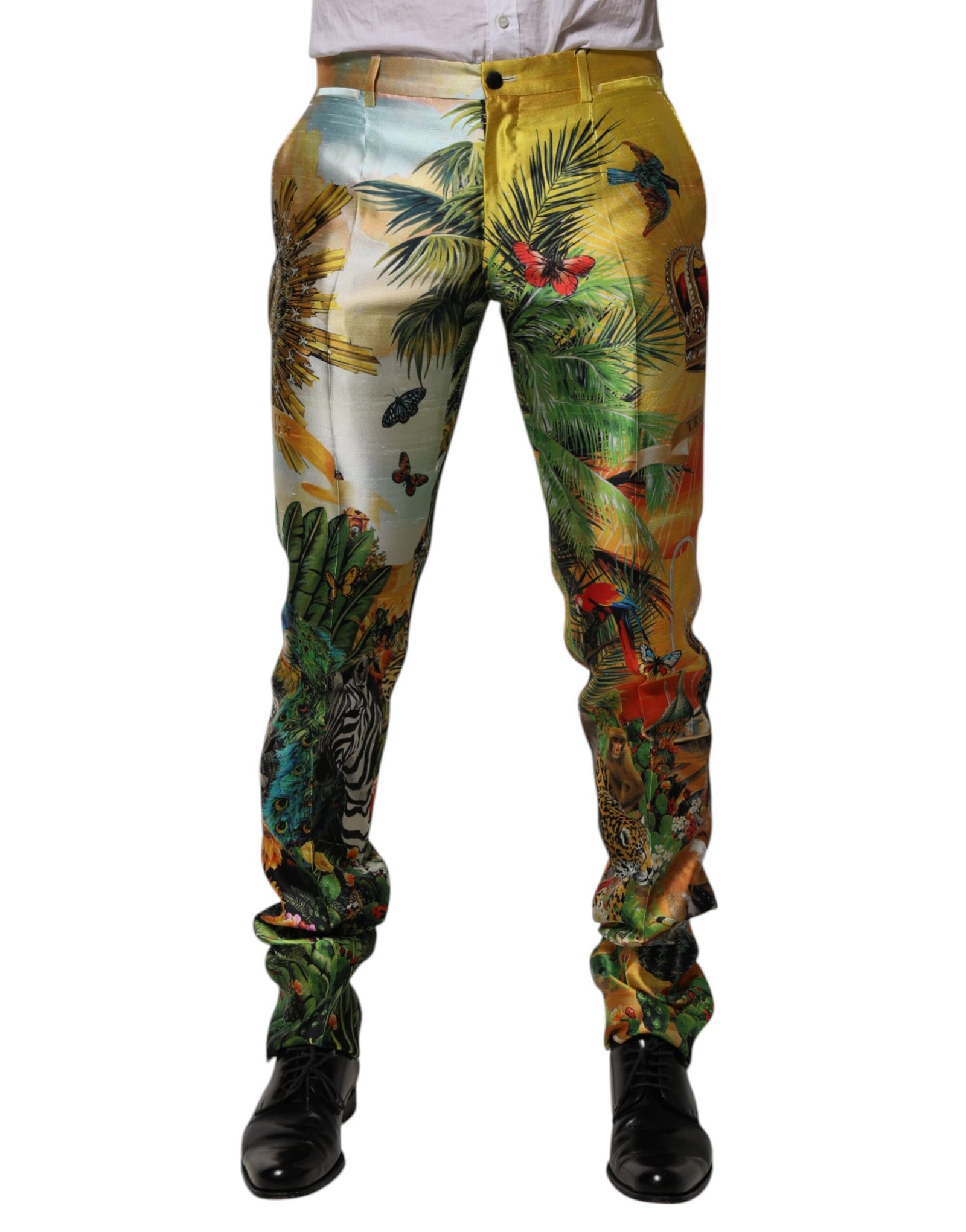 Pantalon skinny en soie imprimé forêt multicolore Dolce &amp; Gabbana pour homme