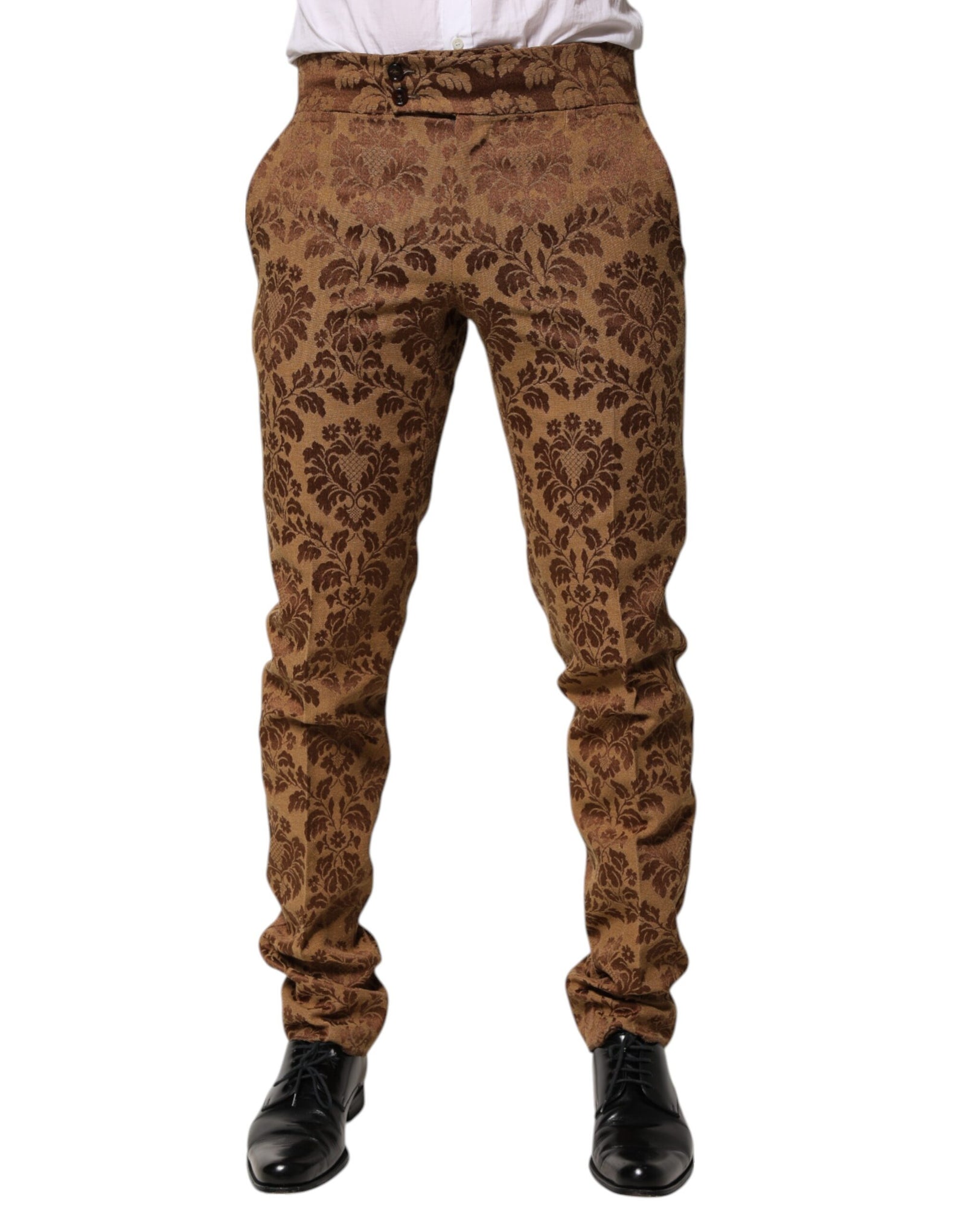 Pantalon skinny Dolce &amp; Gabbana en jacquard floral marron pour homme