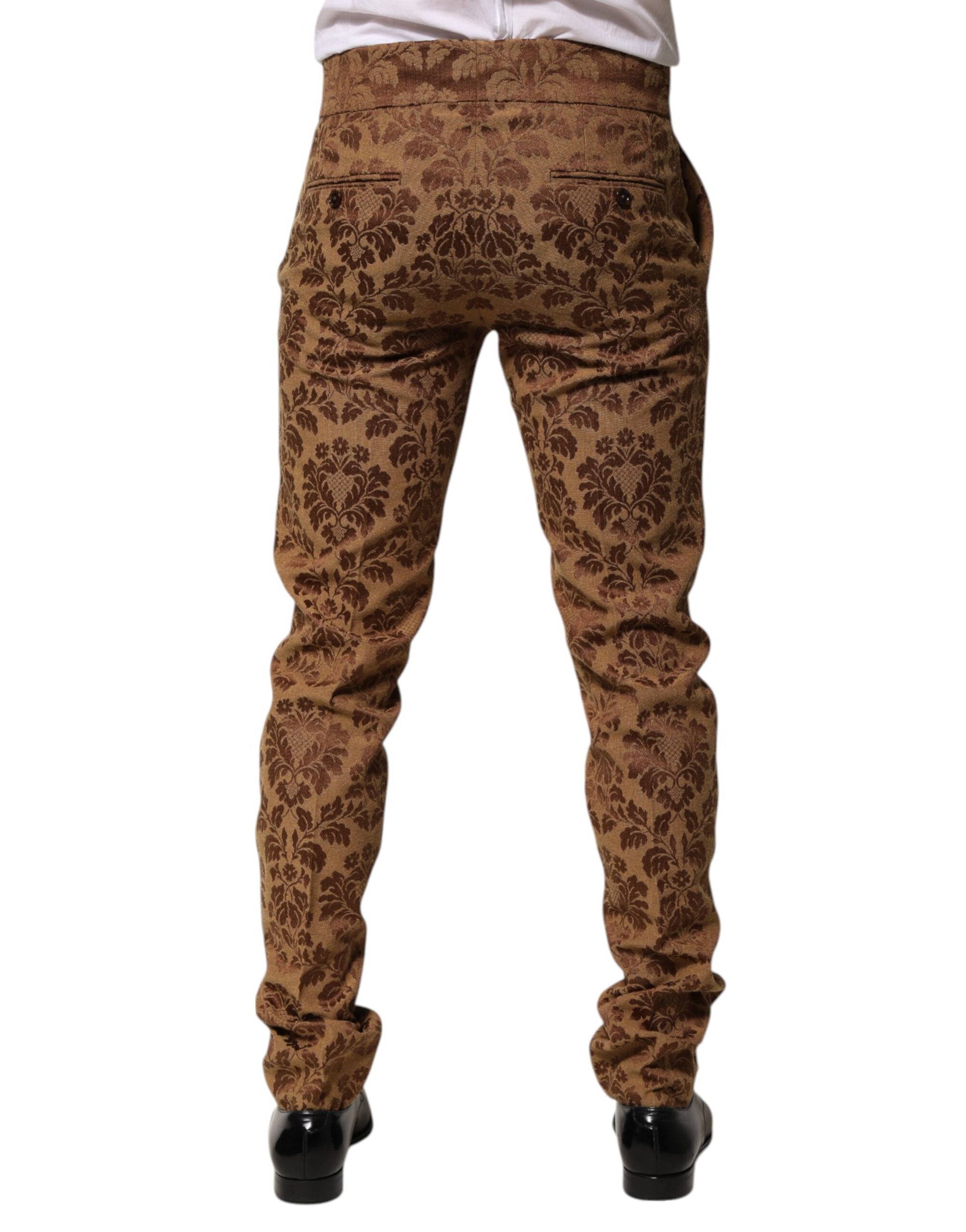 Dolce &amp; Gabbana Brown Floral Jacquard Men Skinny Trouser Pants